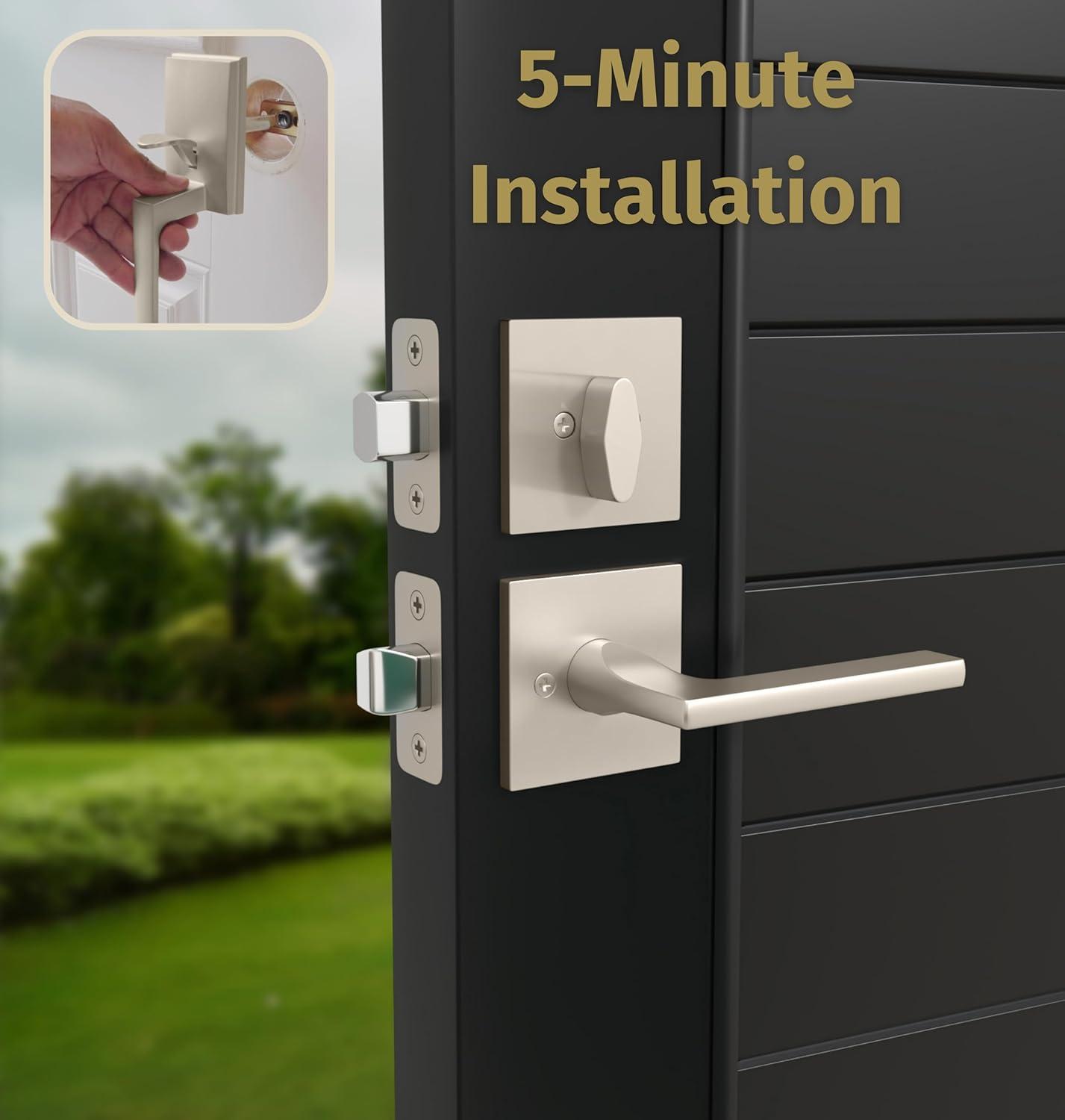 Mega Handles Mega Handles Tobelle Reversible Entry Door Handle Set with Single Cylinder Deadbolt and Lever – Modern Handle for Front, Garage, or Interior Doors