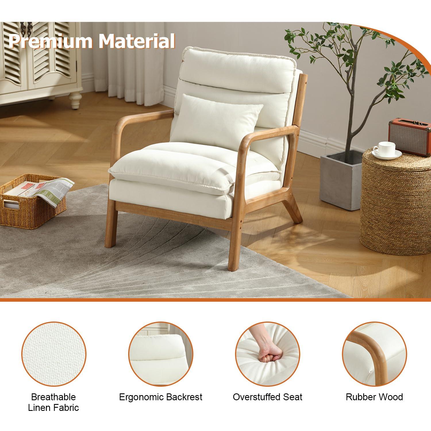 YODOLLA  Fabric Accent Chair Mid-Century Modern Upholstered Arm Chair Set of 2 for Living Room in White