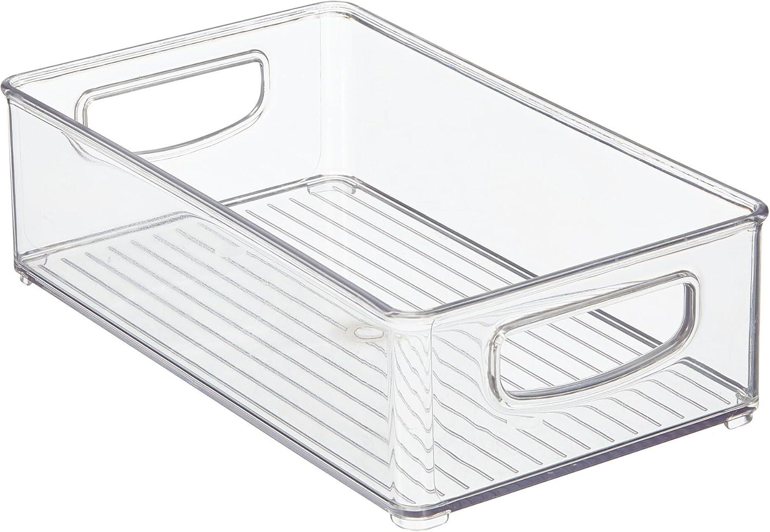 mDesign Small Plastic Office Storage Container Bins w/Handles for Organization in Filing Cabinet, Closet Shelf, Desk Drawers, Organizer for Notes, Pens, Pencils - Ligne Collection, 4 Pack - Clear