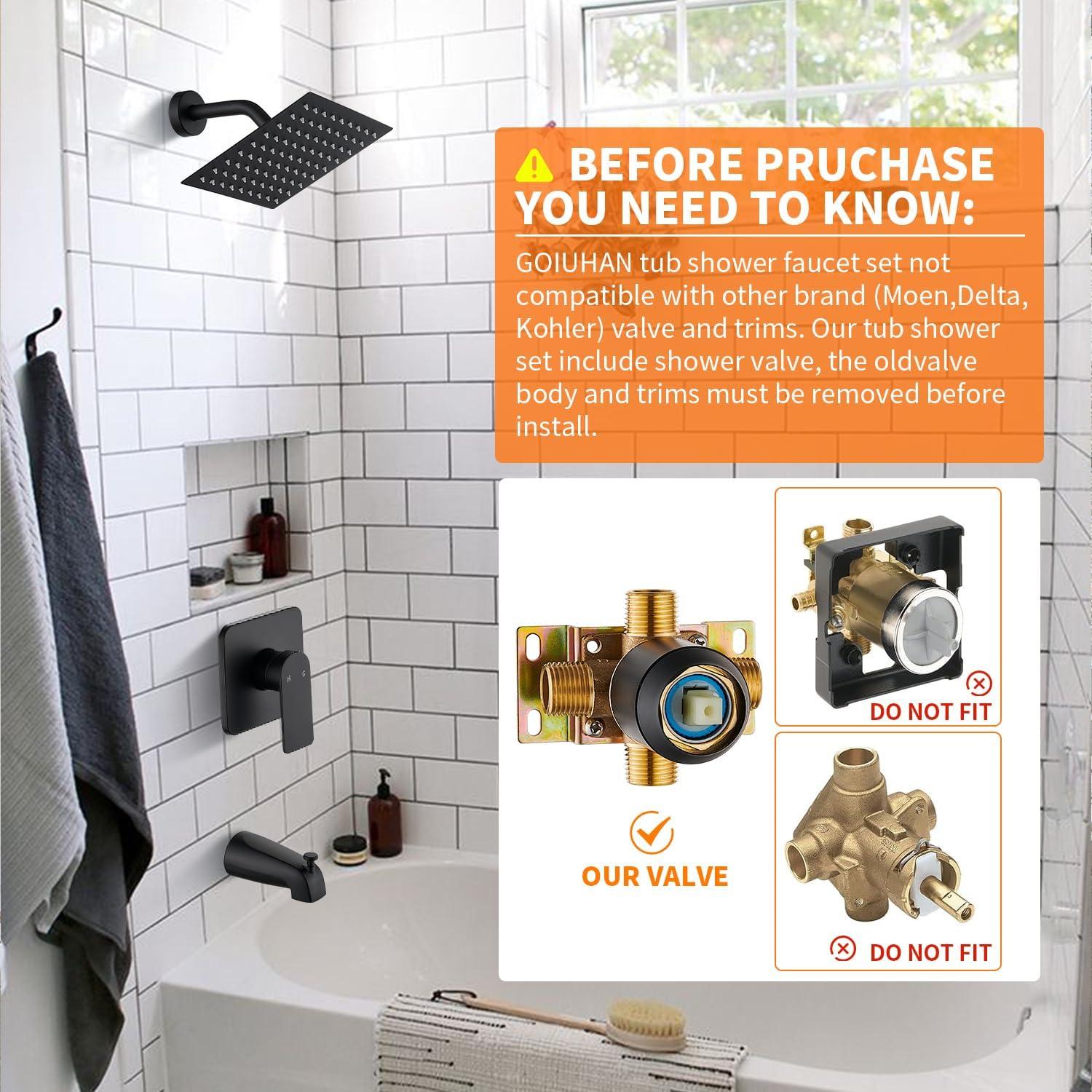 Matte Black Shower Faucet Set Bathroom Rain Shower System 8in Shower Head Combo