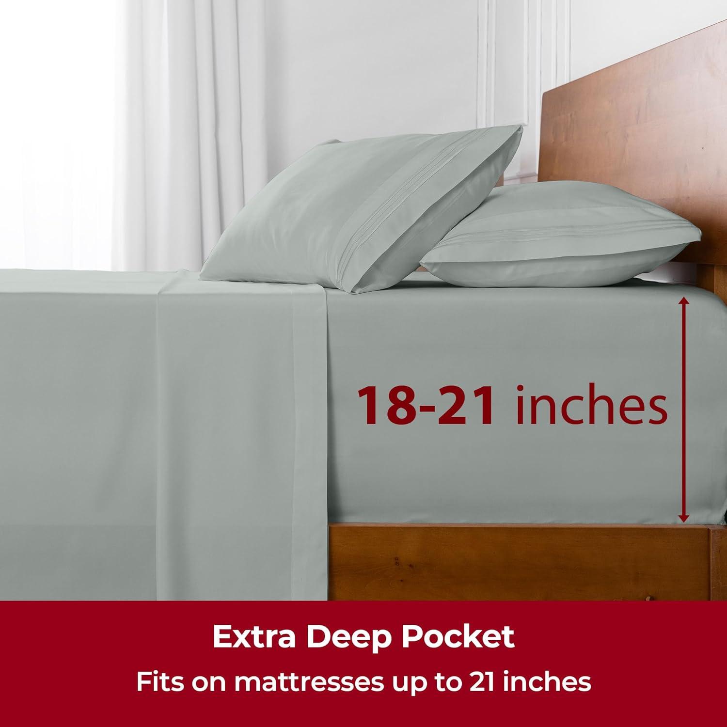 Mellanni Iconic Sheet Set Brushed Microfiber, Extra Deep Pocket, 3 Piece Twin XL, Spa Mint