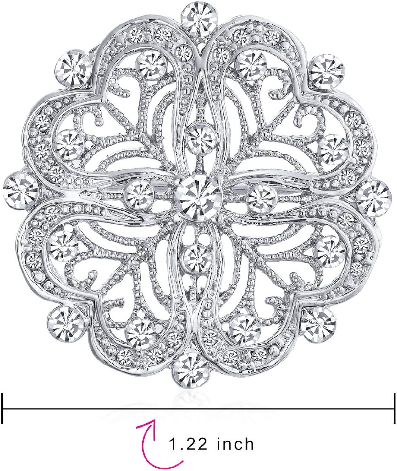 Rhinestone Rose Brooch Pin for Women Girls Fashion Crystal Big Blossom Flower Brooch Lapel Pins Elegant Dress Accessories Jewelry Boutonniere Corsage for Hat Bag Suit Tie Gift Wedding Holiday