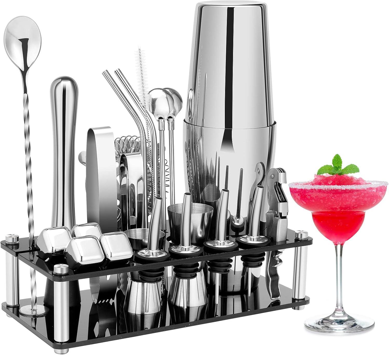 23-Piece Stainless Steel Bartender Kit with Acrylic Stand