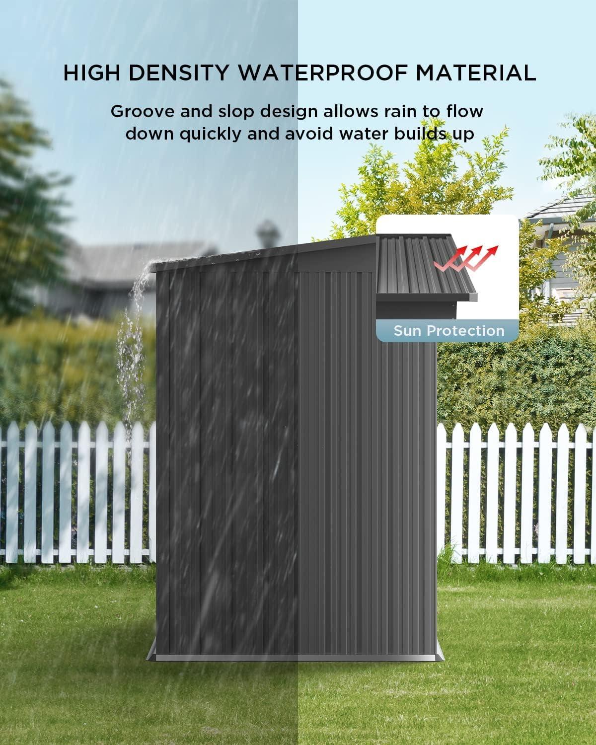 Bealife Outdoor Storage Shed Clearance, Metal Outdoor Storage Cabinet, Waterproof Tool Shed, Lockable Backyard Sheds for Garden, Patio and Lawn (Brown, 5' x 3')