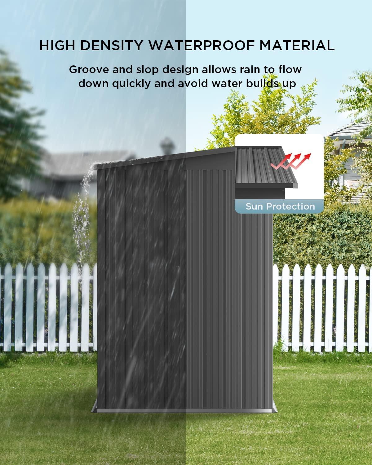 Bealife Outdoor Storage Shed Clearance, Metal Outdoor Storage Cabinet, Waterproof Tool Shed, Lockable Backyard Sheds for Garden, Patio and Lawn (Brown, 5' x 3')