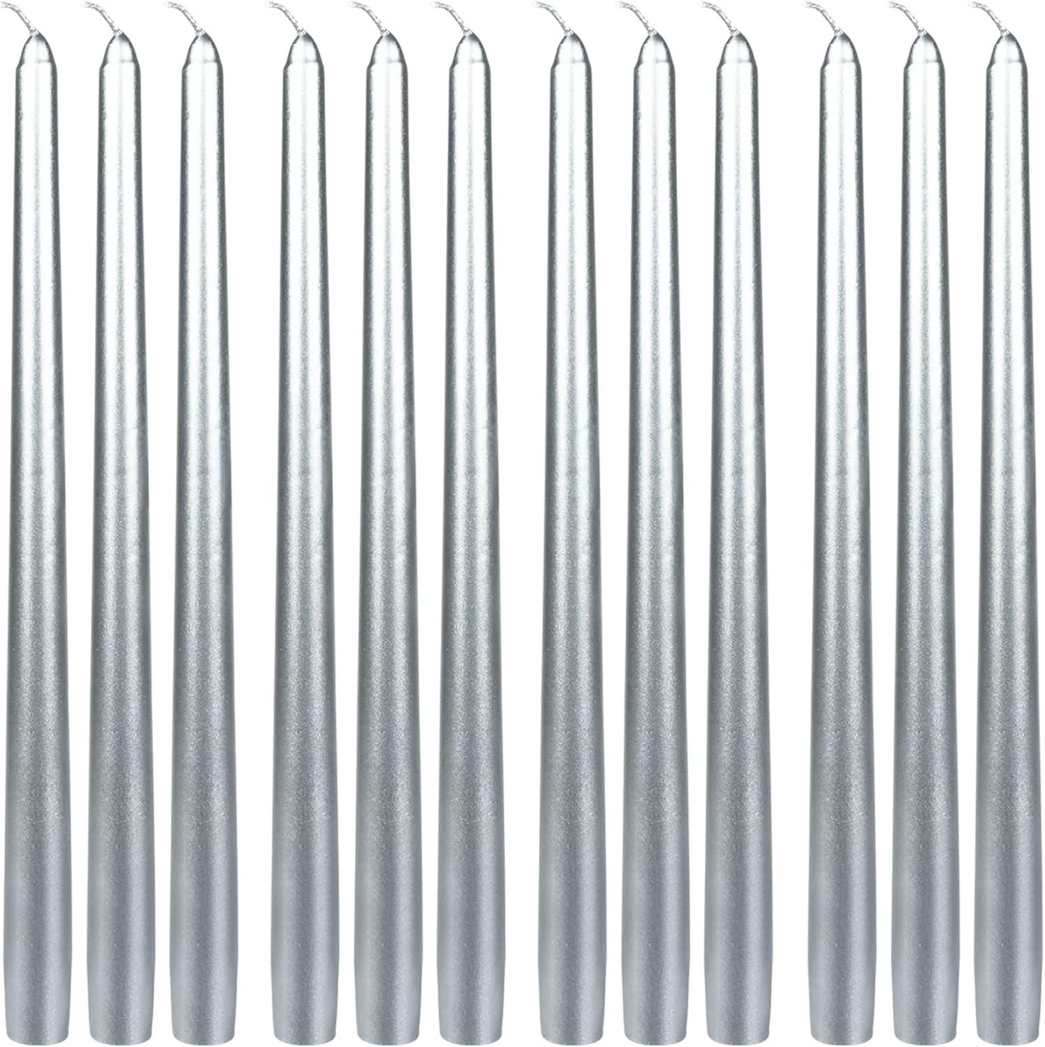 Metallic Silver Flameless Scented Taper Candles, 12-Inch