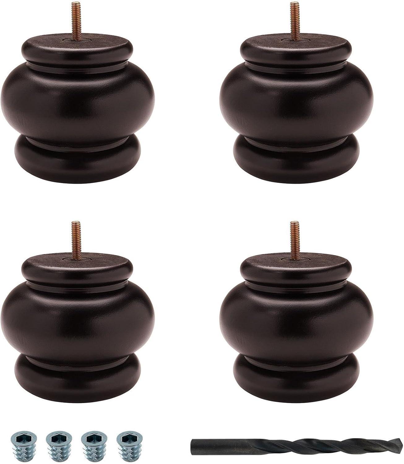 Architectural Products by Outwater L.L.C. 4 in x 4-7/8 in Stained Solid Hardwood Round Bun Foot (Set of 4)