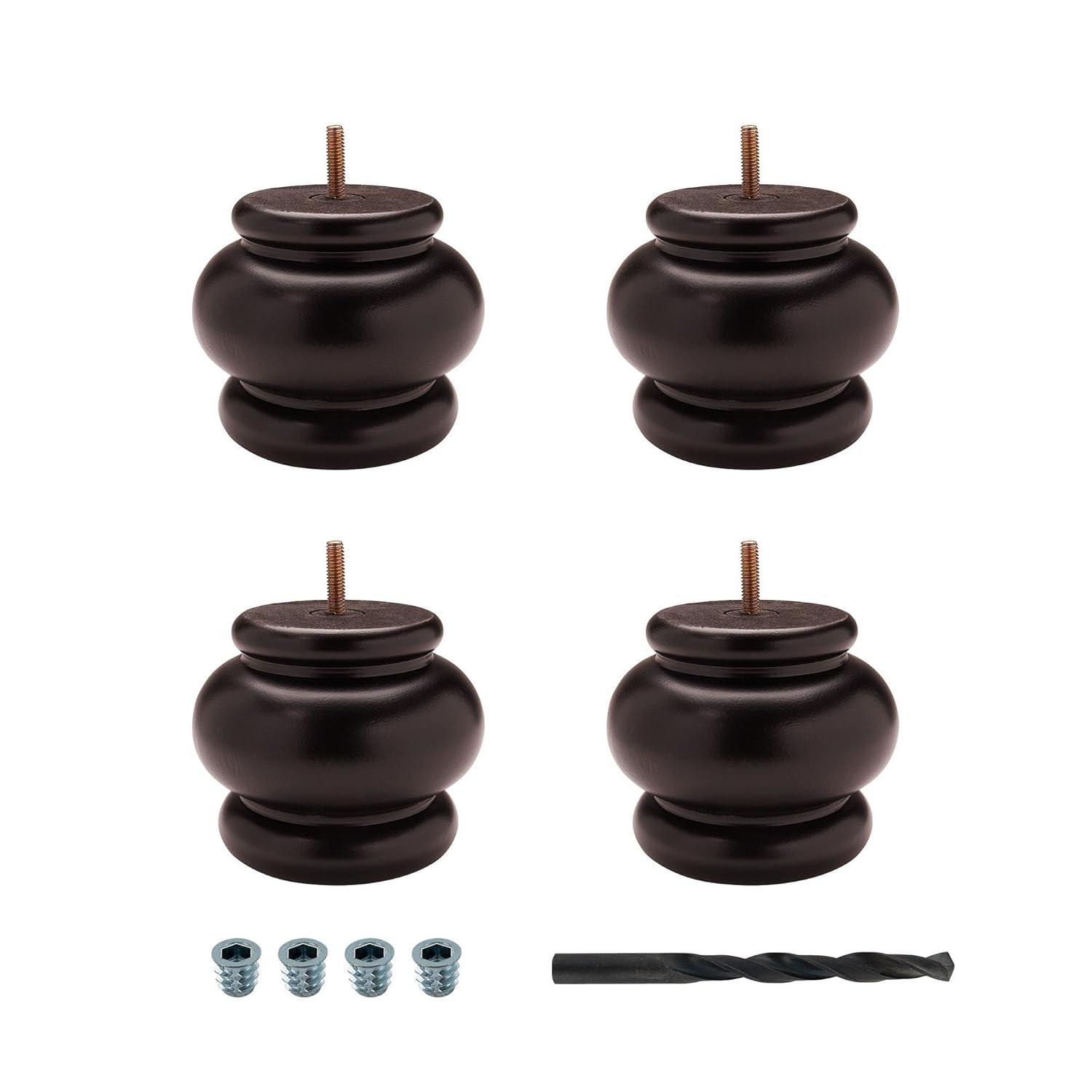 Architectural Products by Outwater L.L.C. 4 in x 4-7/8 in Stained Solid Hardwood Round Bun Foot (Set of 4)