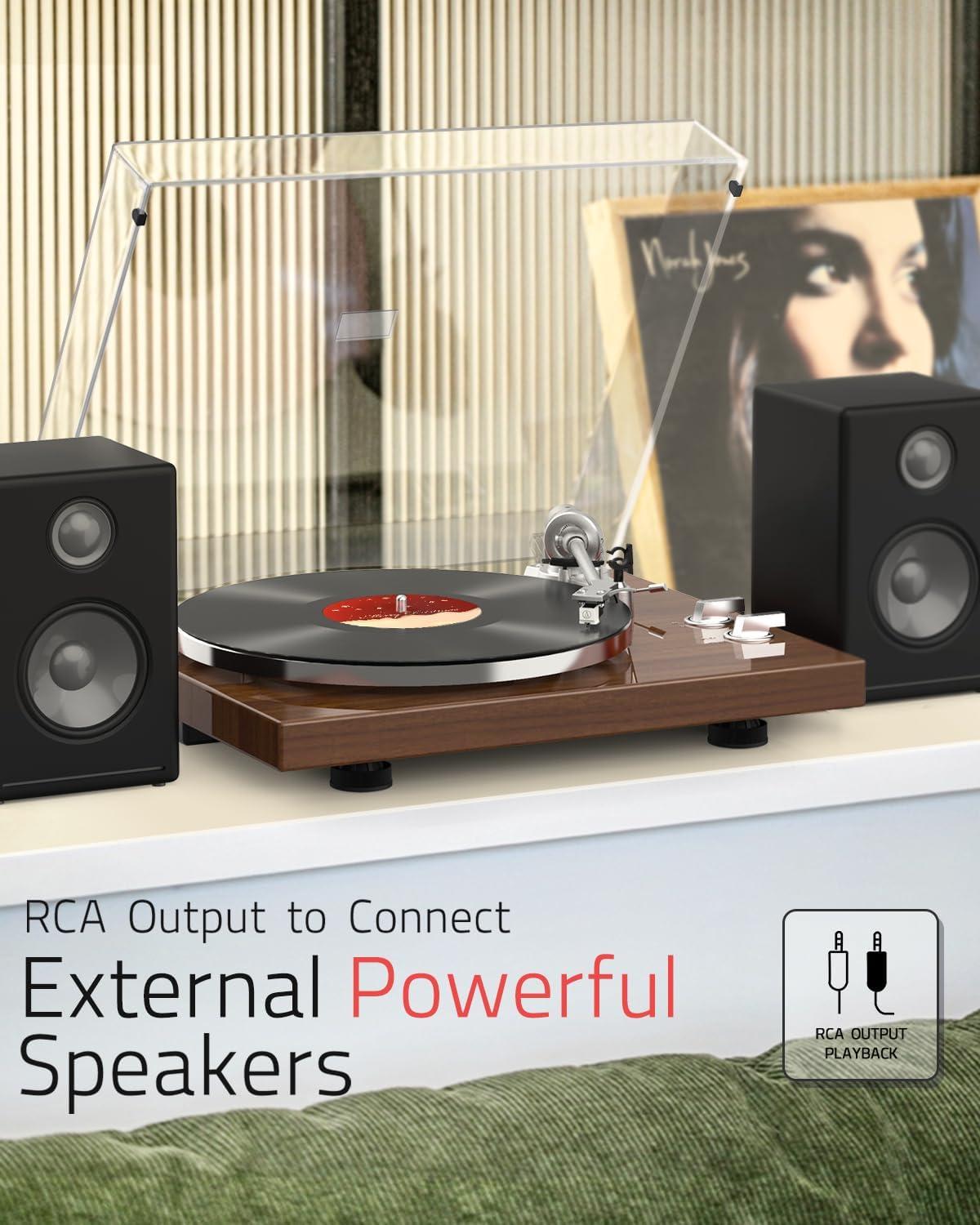 Turntables Record Player with Wireless Output Connectivity Vinyl Player Belt-Drive Support 33 45 RPM Speed Phono Line USB Digital to PC Recording with Advanced MM Cartridge ATN3600L Light Brown