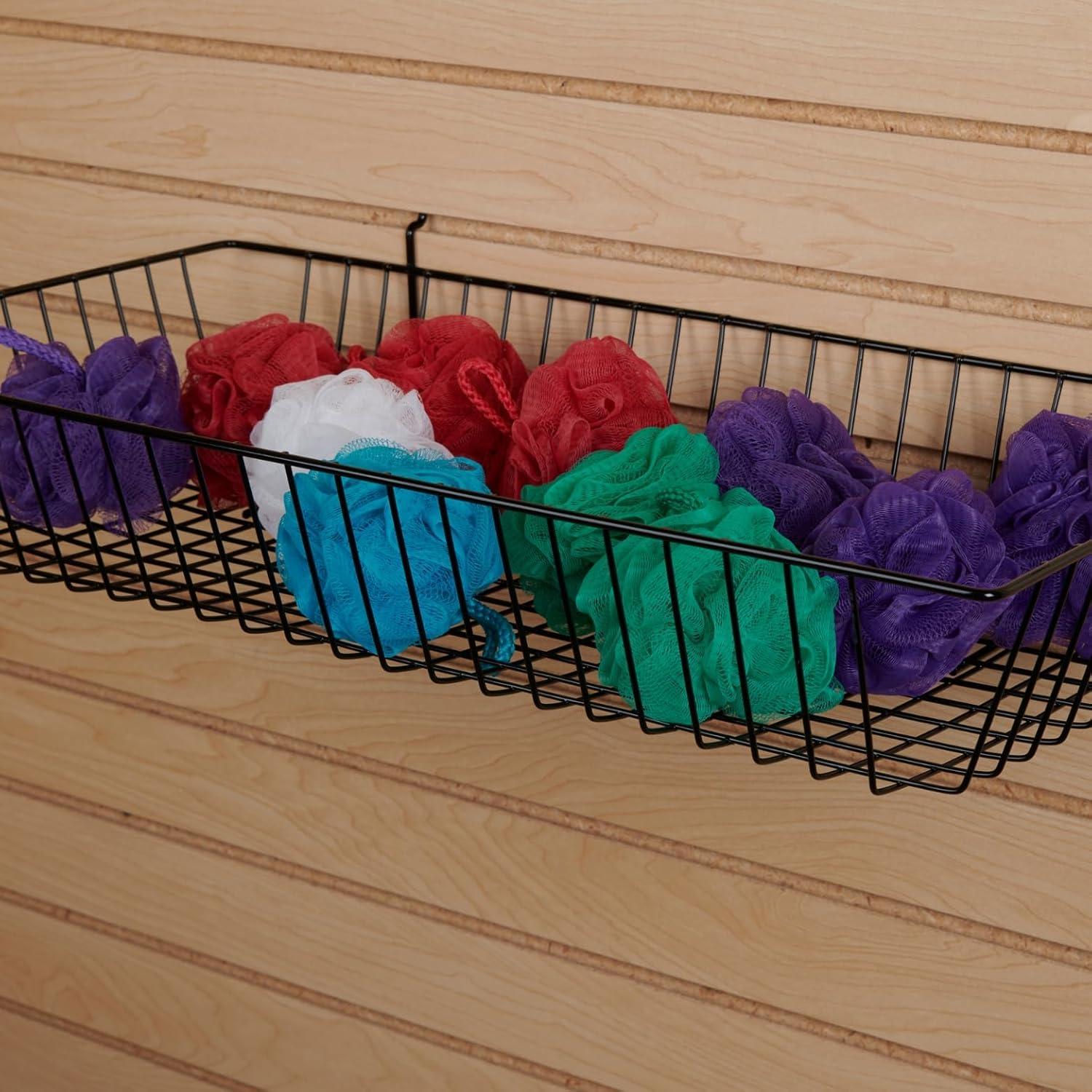 Black Mini Wire Grid Basket for Slatwall or Pegboard - 24''L x 12''W x 4"D