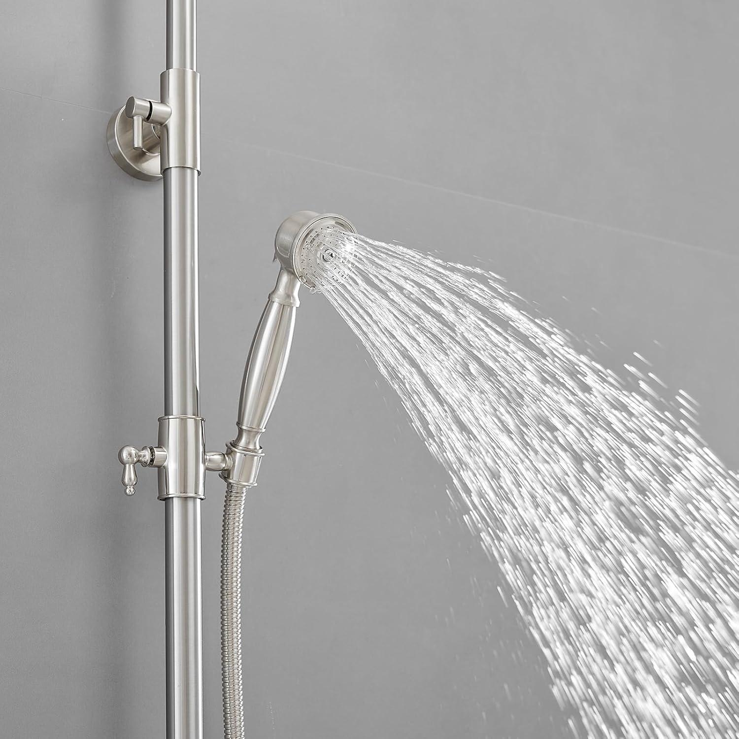 Outdoor Shower Kit, Bathroom Shower Feature Shower System Set, Outside Shower Faucet High Pressure Wall Mount, Brushed Nickel