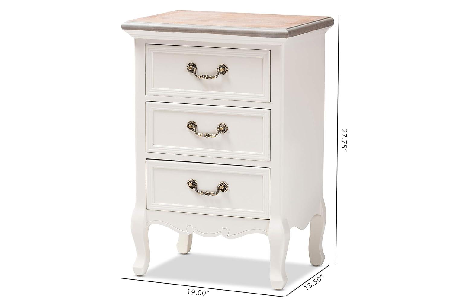 Capucine Two-Tone Natural Whitewashed Oak Finished Wood 3 Drawer Nightstand White - Baxton Studio: Modern Style, Includes Anti-Tip Hardware