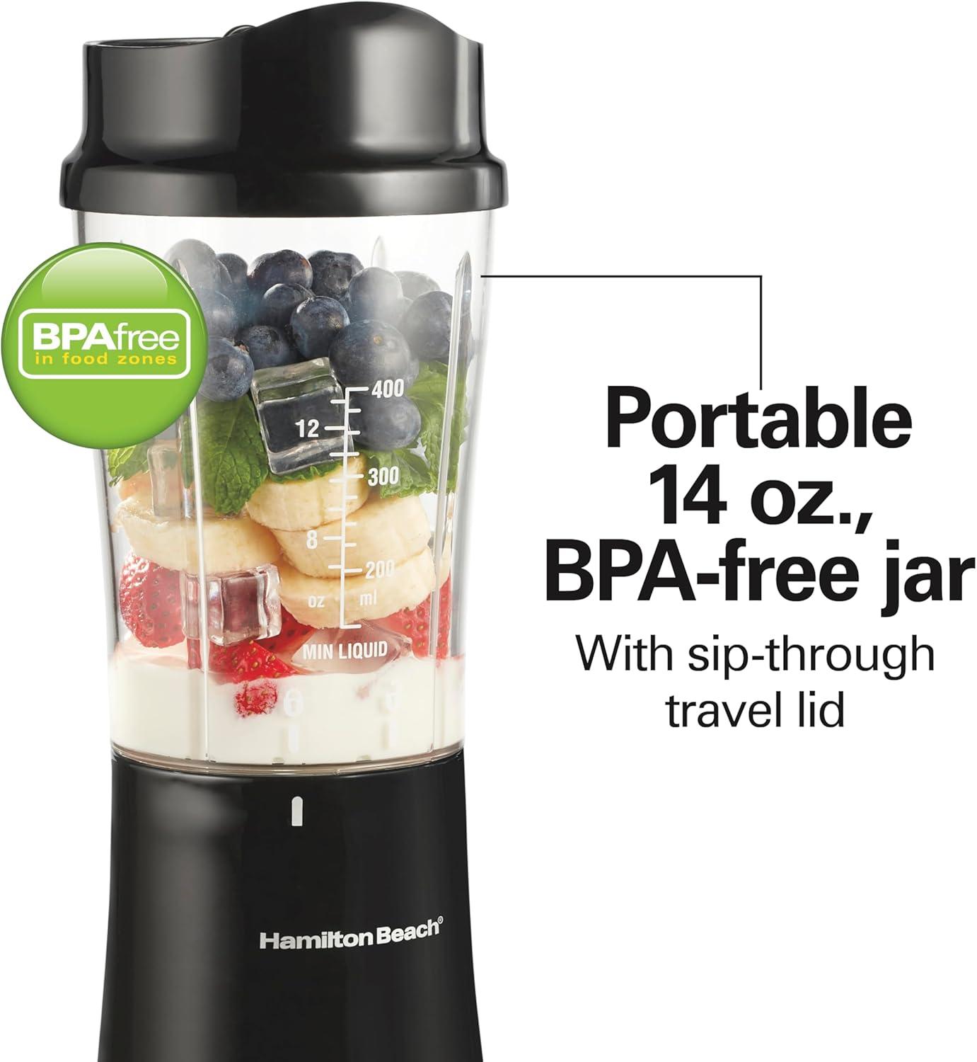 Hamilton Beach 51101BA Single Serve Smoothie Blender w/ Travel Cup & Lid, Black