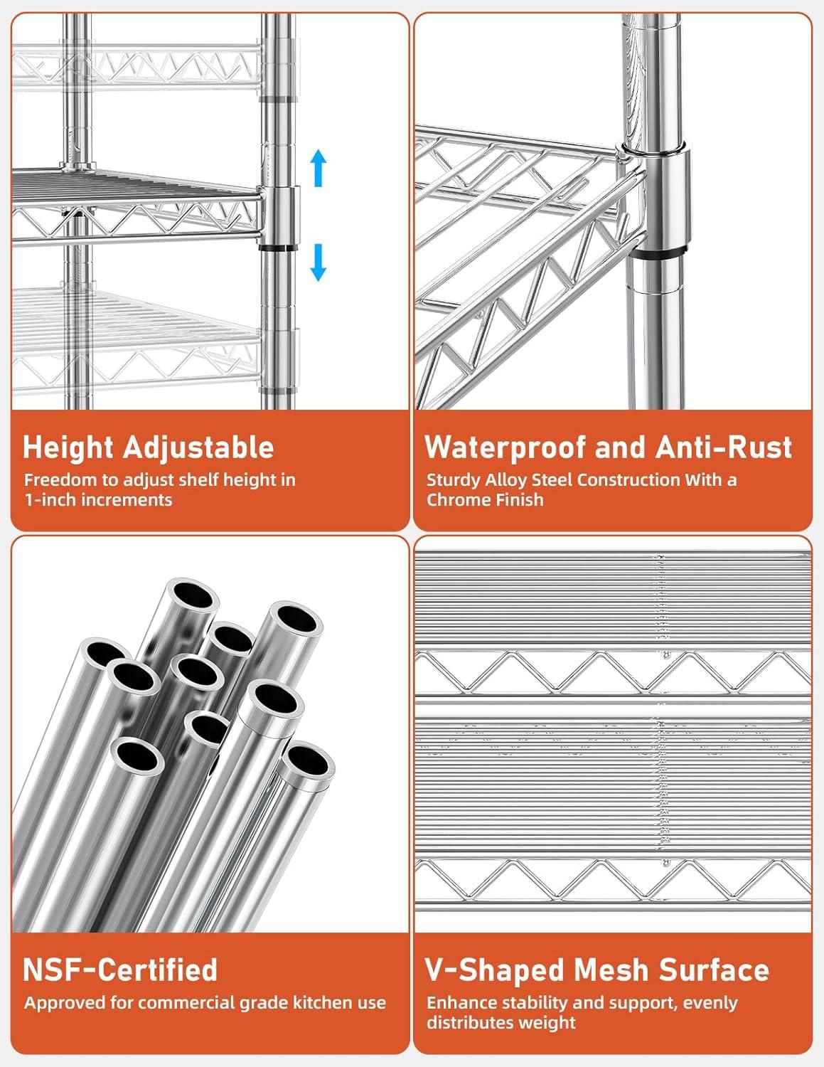 YSSOA Heavy Duty 3-Shelf Shelving with Wheels, Adjustable Storage Units, Steel Organizer Wire Rack, Plug Version