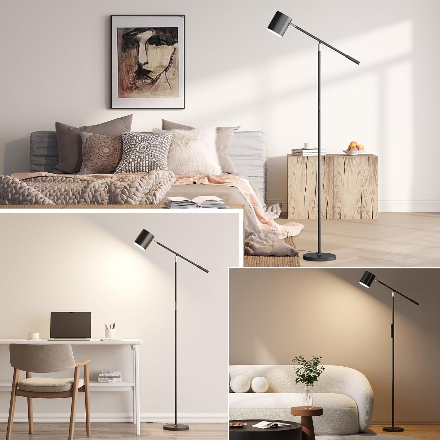Floor Lamps for Living Room, Modern Stepless Dimmable Standing Lamp with Remote & Touch Control, Adjustable Swing Arms 73" Tall Black Floor Lamp for Reading Sewing Craft