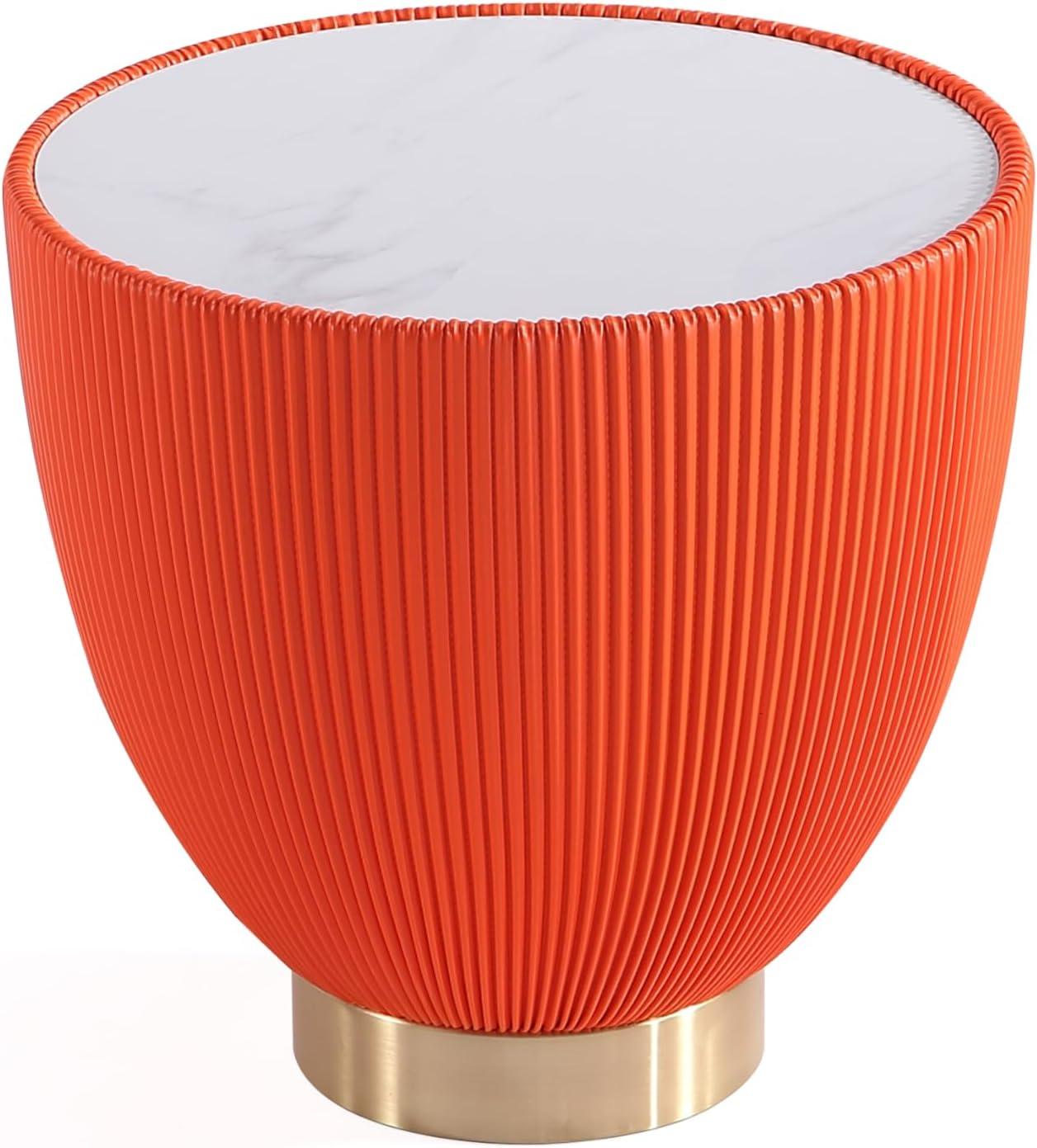 Manhattan Comfort 2pc Anderson Modern Leatherette Upholstered End Table Set Orange: Faux Marble, No Assembly Required