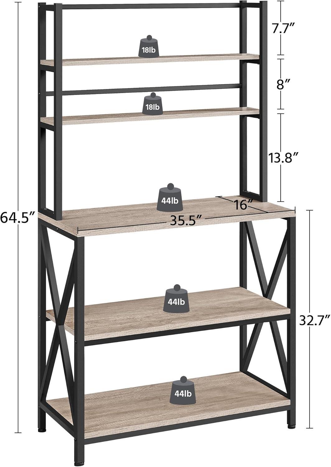 Adjustable Gray 5-Tier Kitchen Baker's Rack with Metal Frame