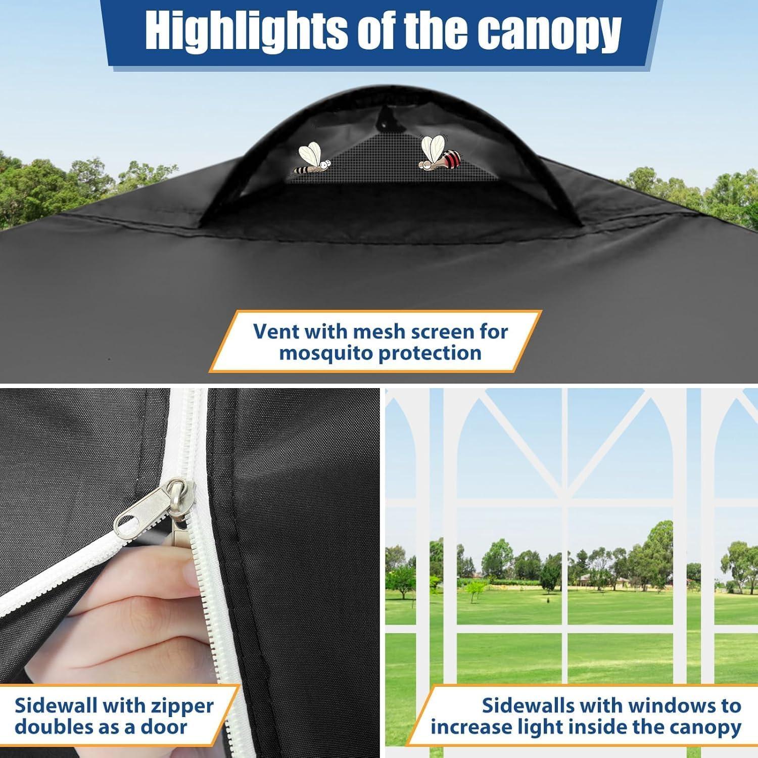 COBIZI 10X10 Ez Pop Up Canopy Tent Outdoor Event Shelter Party Tent One Person Quick Setup Portable Folding Waterproof Canopy Pop Up Tent for Party Camping Patio Beach,Black