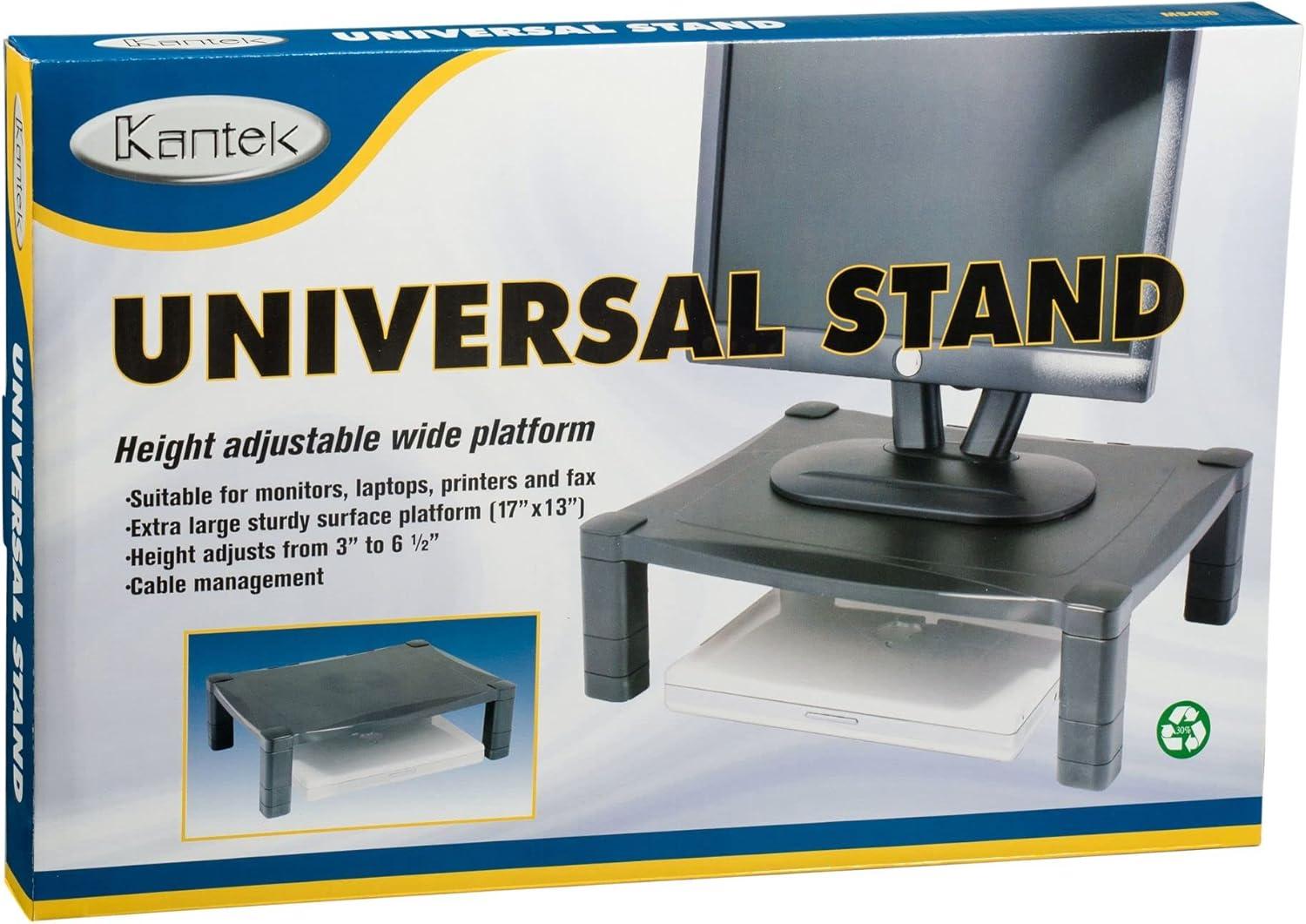 Kantek Single Level Height-Adjustable Stand 17 x 13 1/4 x 3 to 6 1/2 Black MS400