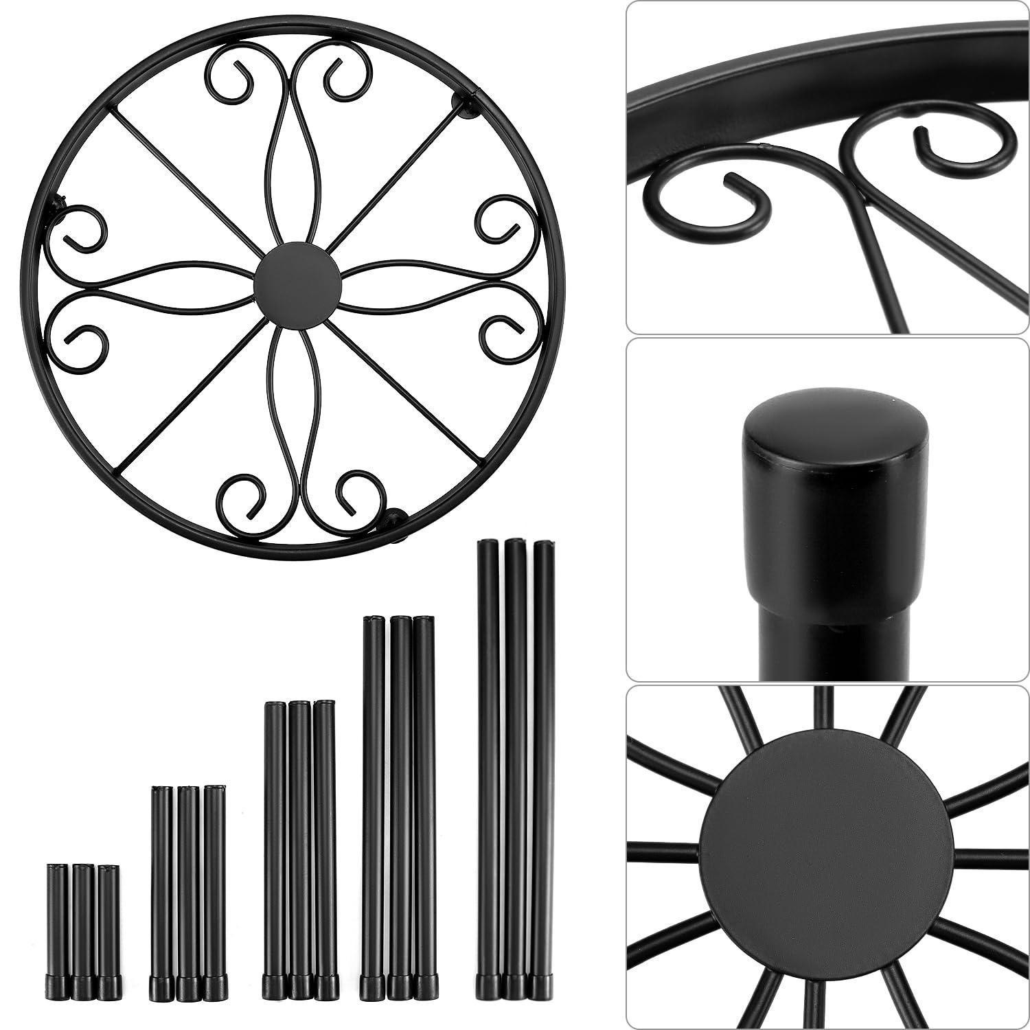 QWORK 5-Pack Metal Plant Stands, Black, Versatile Indoor and Outdoor Display with Rustproof Coating, Up to 130 lbs