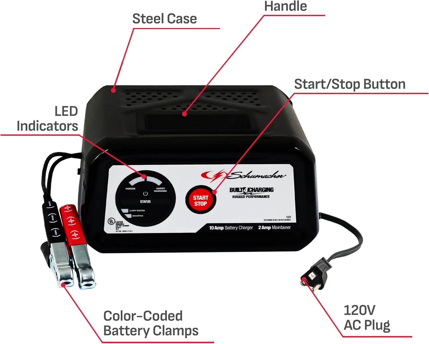 Schumacher SC1282 10-Amp 12V Fully Automatic Battery Charger and Maintainer - New in Box