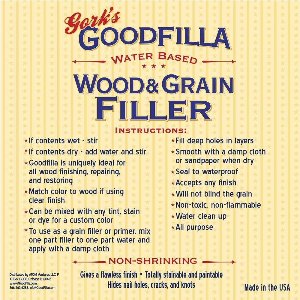 GoodFilla Water-Based Wood & Grain Filler for Wood Finishes, Non-Shrinking, White, 8 oz