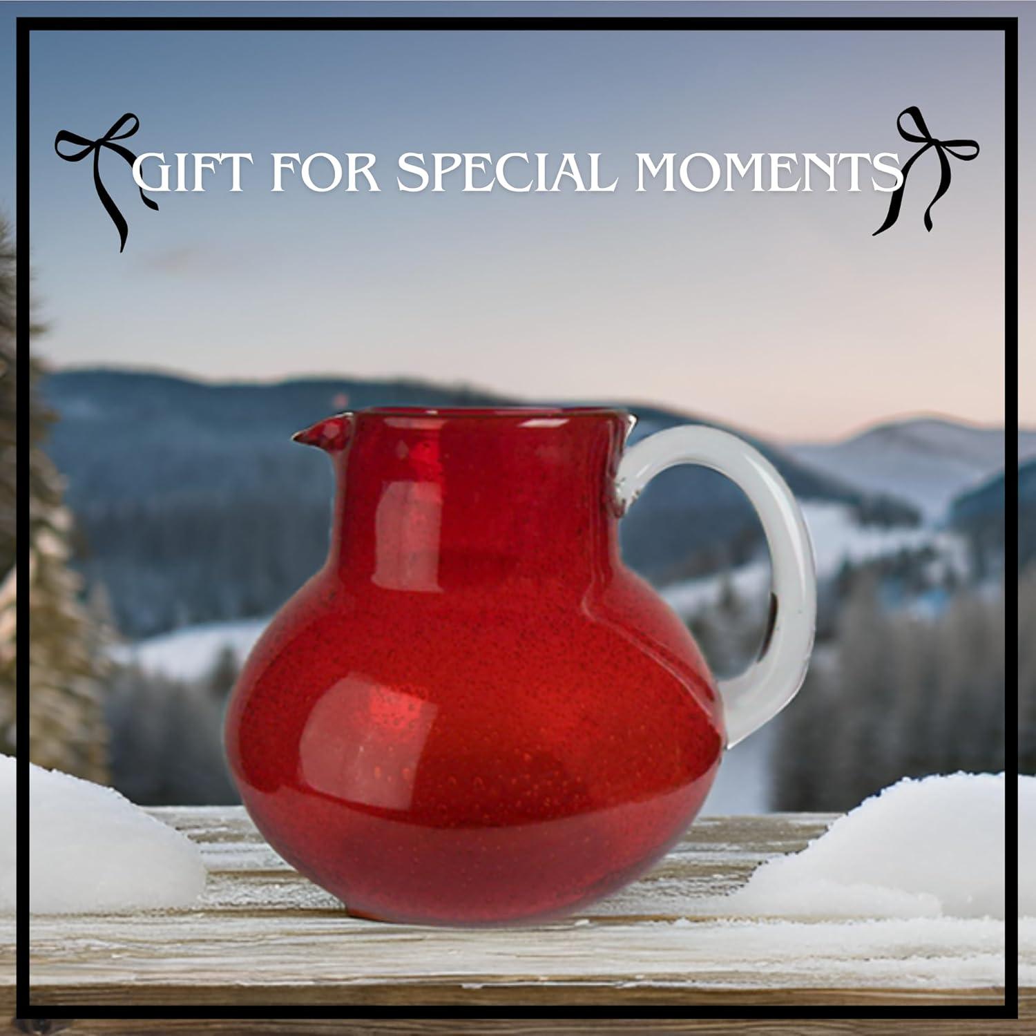 Artland Iris 90 Oz Handblown Glass Pitcher, Bubble Shape, Lead-Free, Versatile Drink Dispenser for Water, Juice, Cocktails, Dishwasher Safe - Ruby