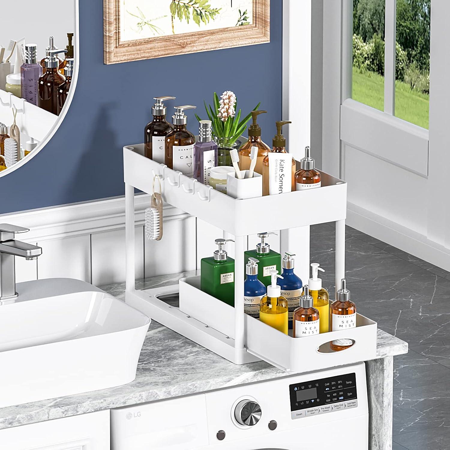 White 2-Tier Under Sink Storage Organizer with Sliding Drawers