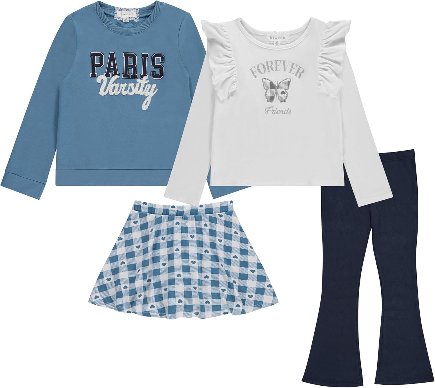 Girls 4-Pack Blue and White Cotton Wardrobe Set