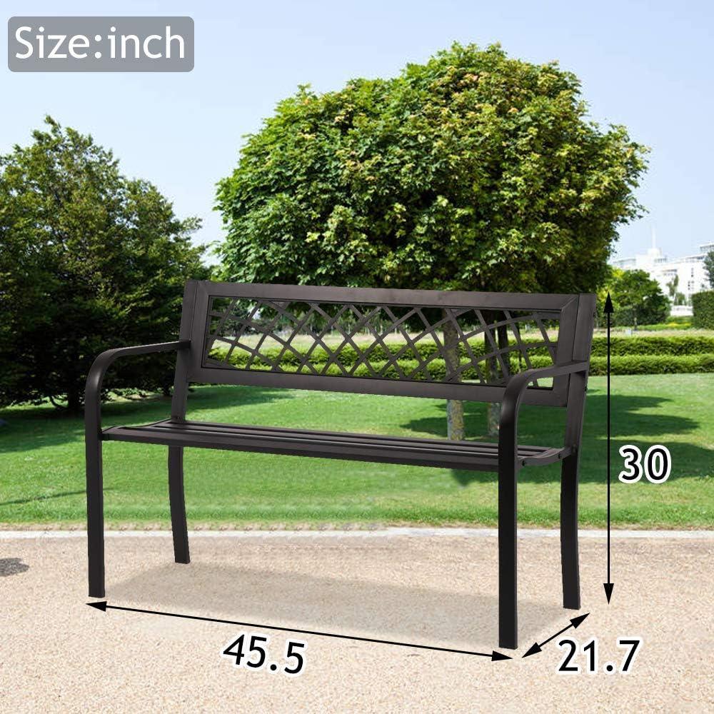 Black Cast Iron and Steel Garden Bench with Mesh Backrest