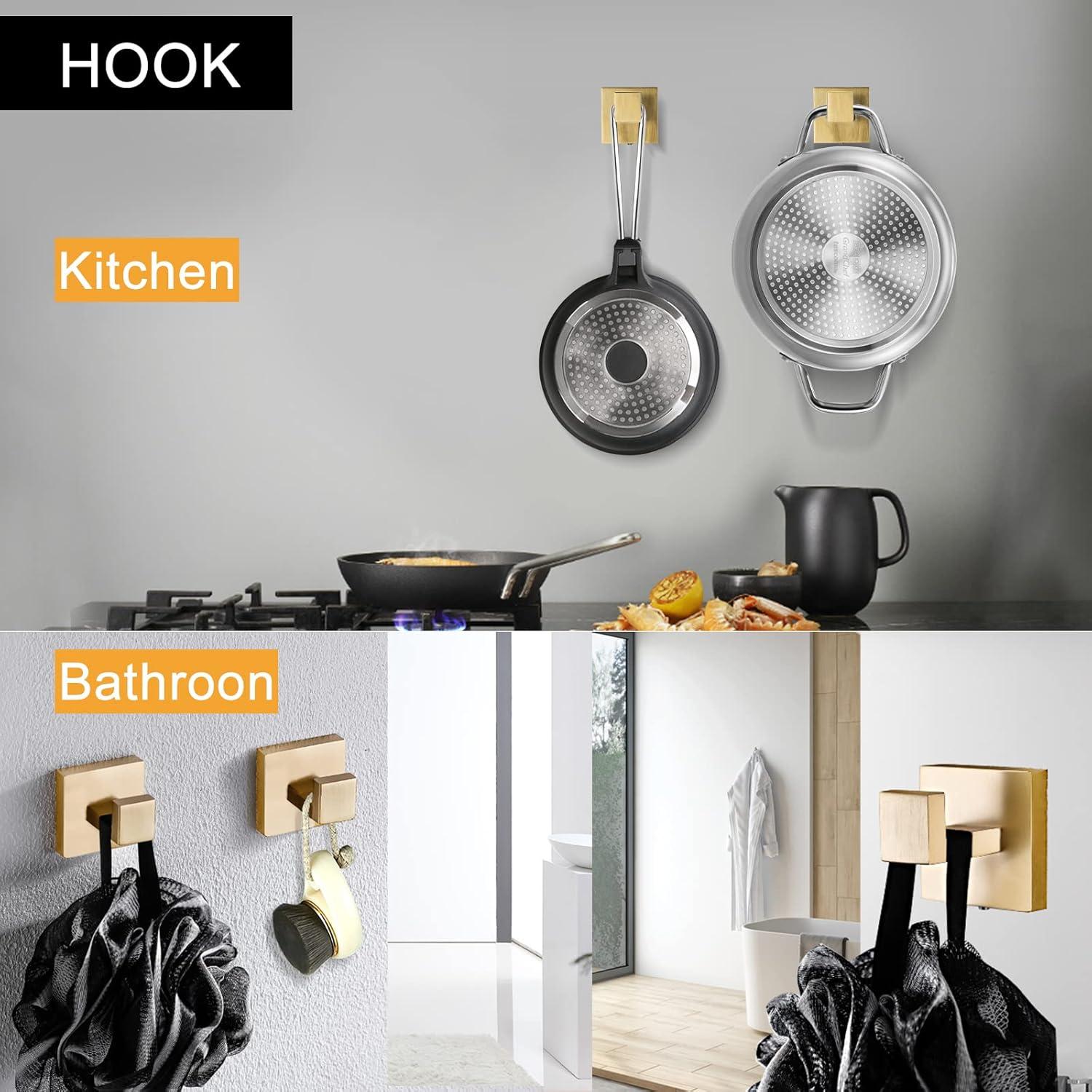 Bathroom Towel Bar Set 5-Piece Stainless Steel Wall Mounted Hardware Kit Modern Square Design For Bathroom And Kitchen