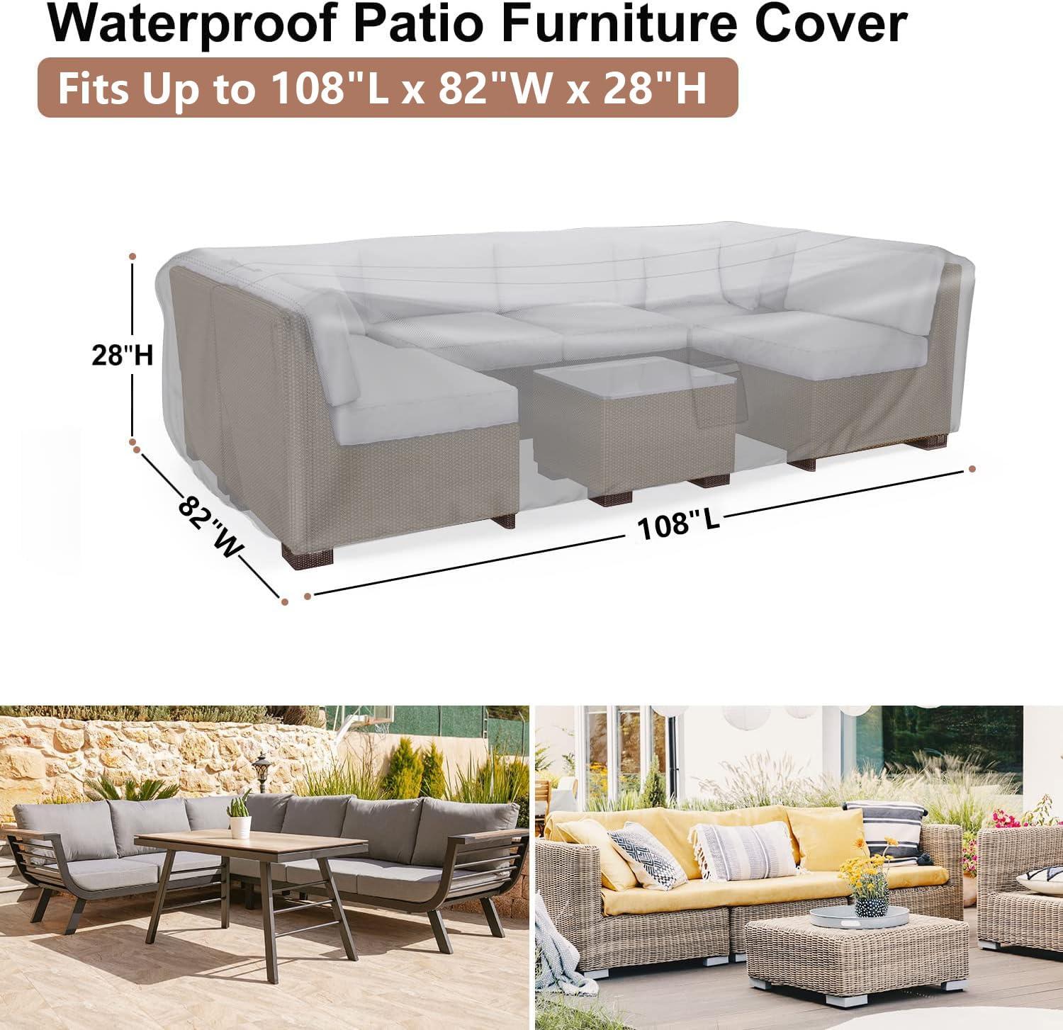 Patio Furniture Covers, Heavy Duty Outdoor Furniture Cover Waterproof, Sectional Sofa Set Covers Table and Chair Set Cover 108" L × 82" W × 28" H