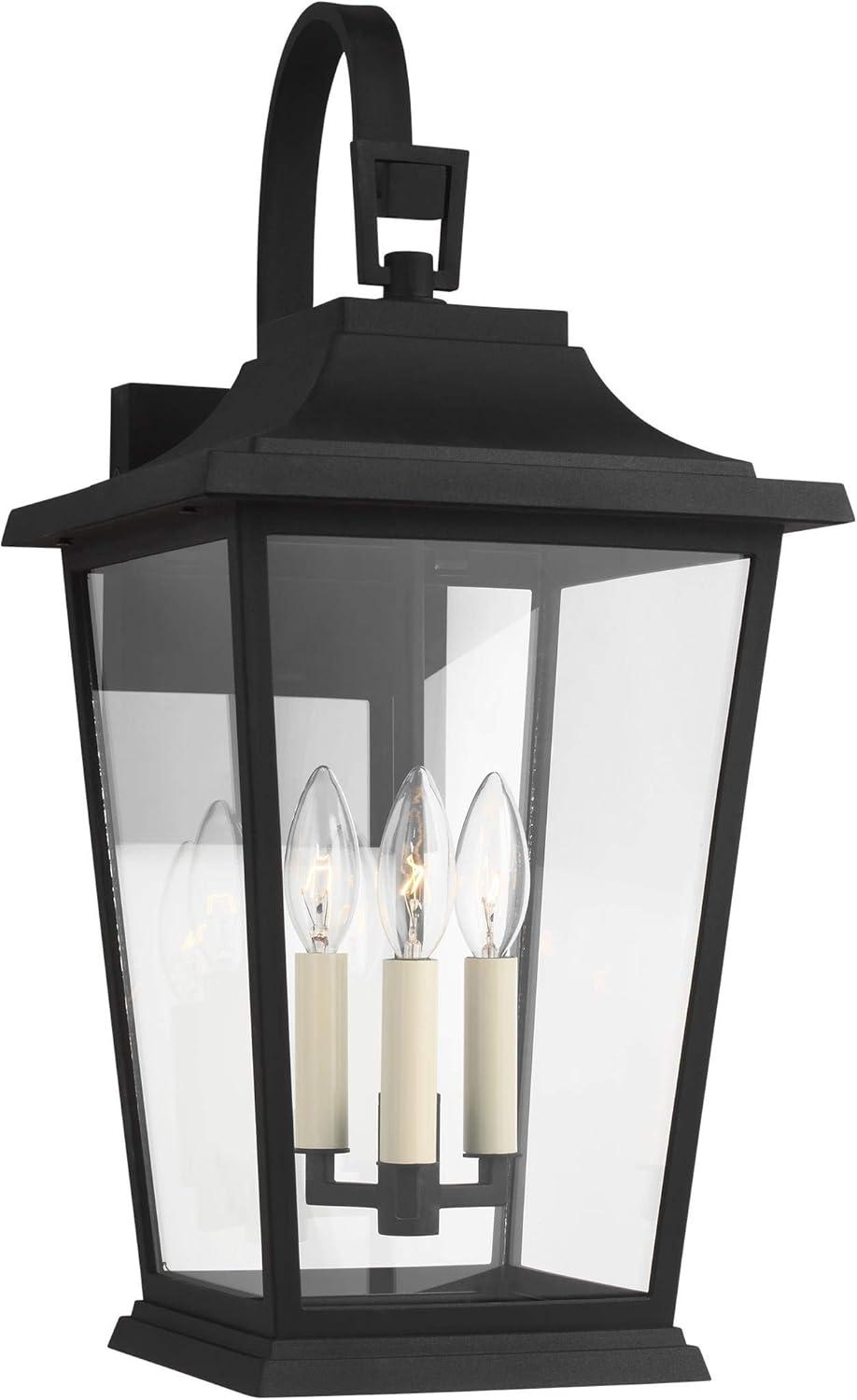 Warren Textured Black 3-Light Lantern Sconce with Clear Panels
