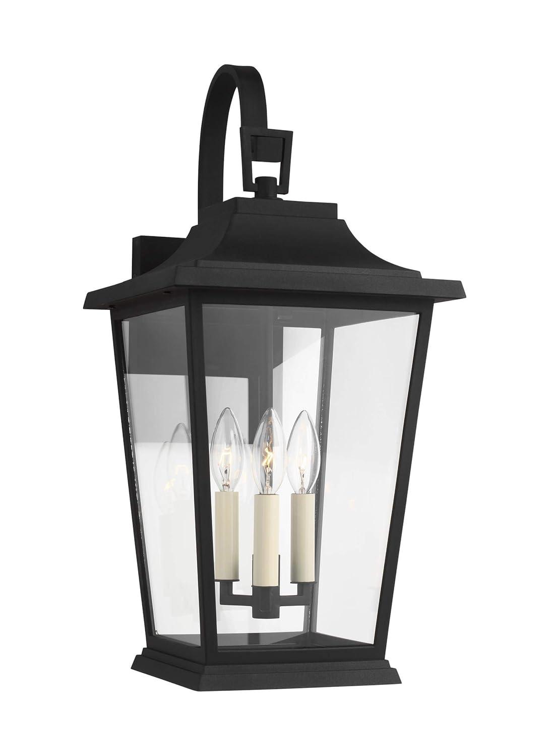 Warren Textured Black 3-Light Lantern Sconce with Clear Panels