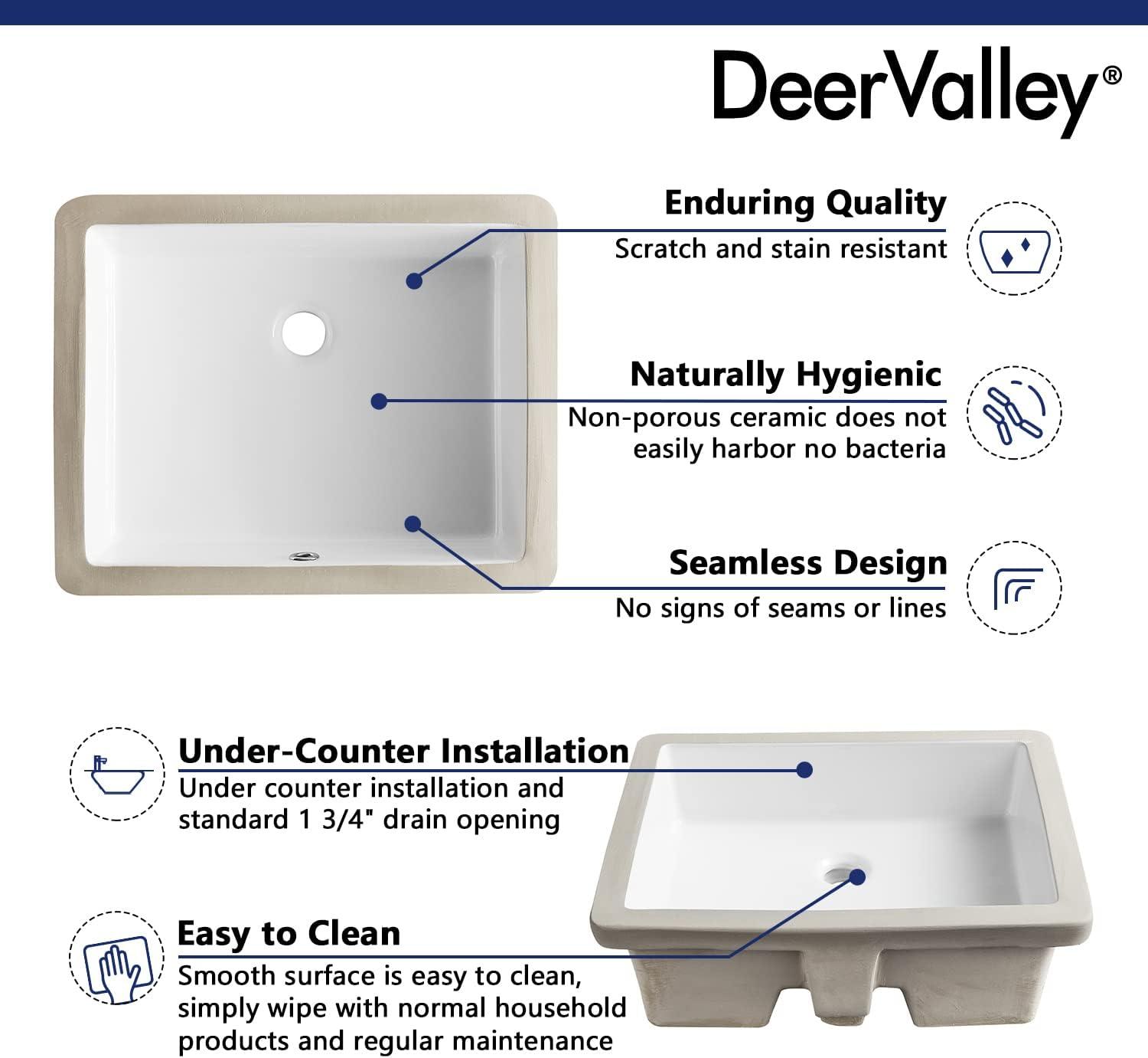 DeerValley Ursa 19.88" X 15.59 " White Rectangular Vitreous China Undermount Bathroom Sink with Overflow