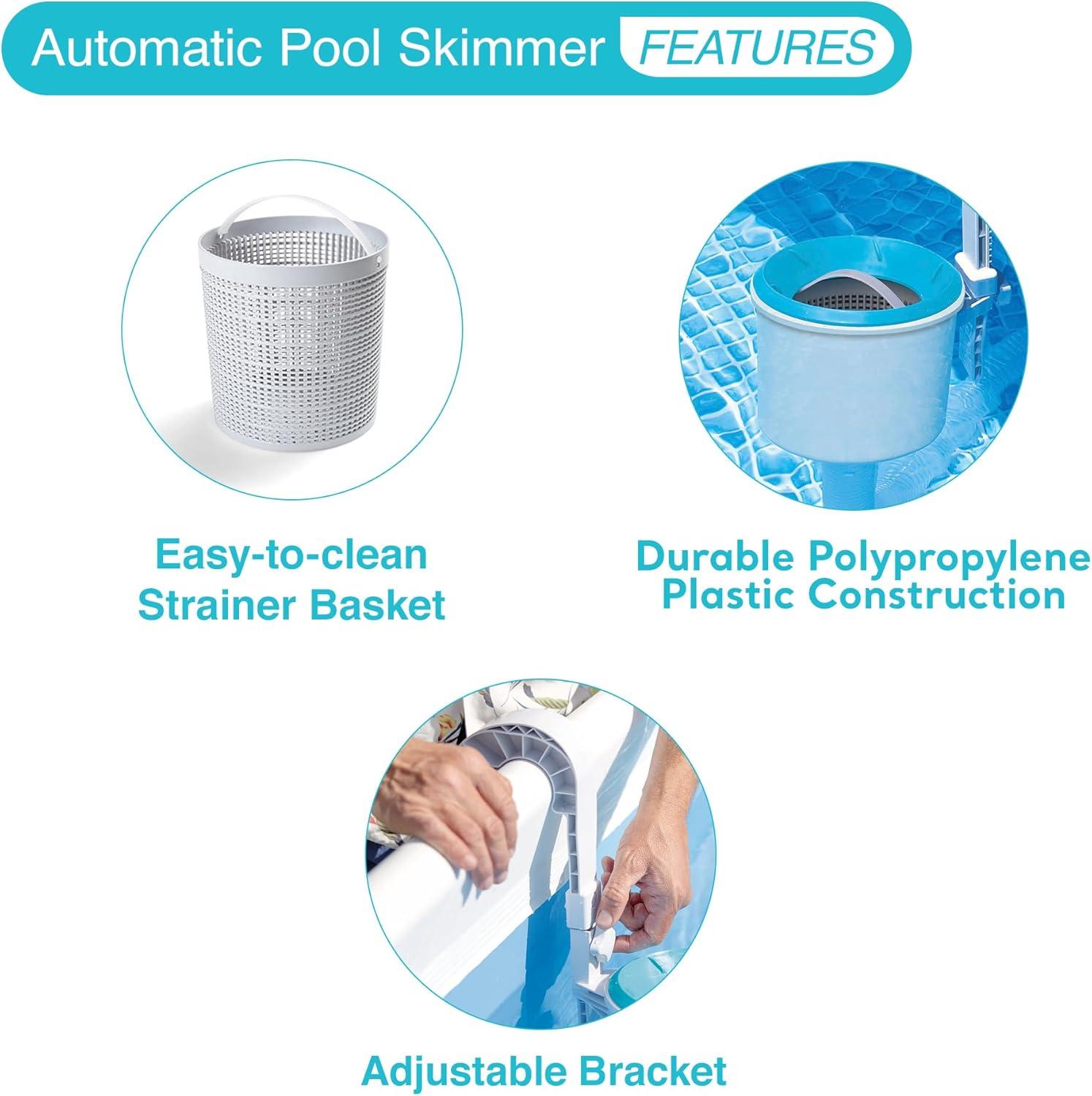 Intex Deluxe Automatic Surface Skimmer Bundled with Maintenance Kit w/ Vacuum & Pole, Swimming Pool Cleaning Tools for Above Ground and InGround Pools