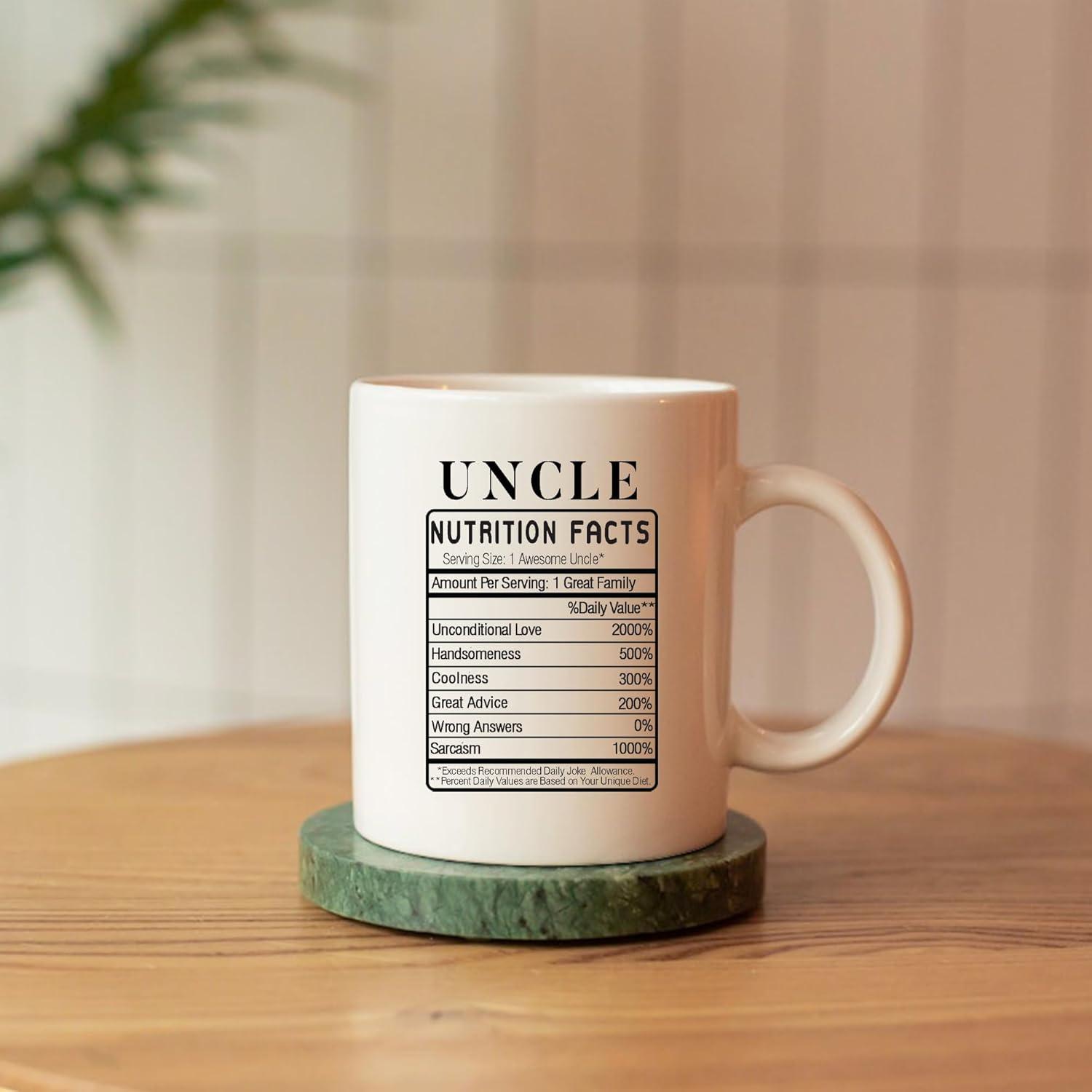 Uncle Nutrition Facts Label From Niece Nephew Brother Sister Father's Day New Uncles Funny Family Reunion Ceramic Coffee Mug 11oz White Novelty Drinkware