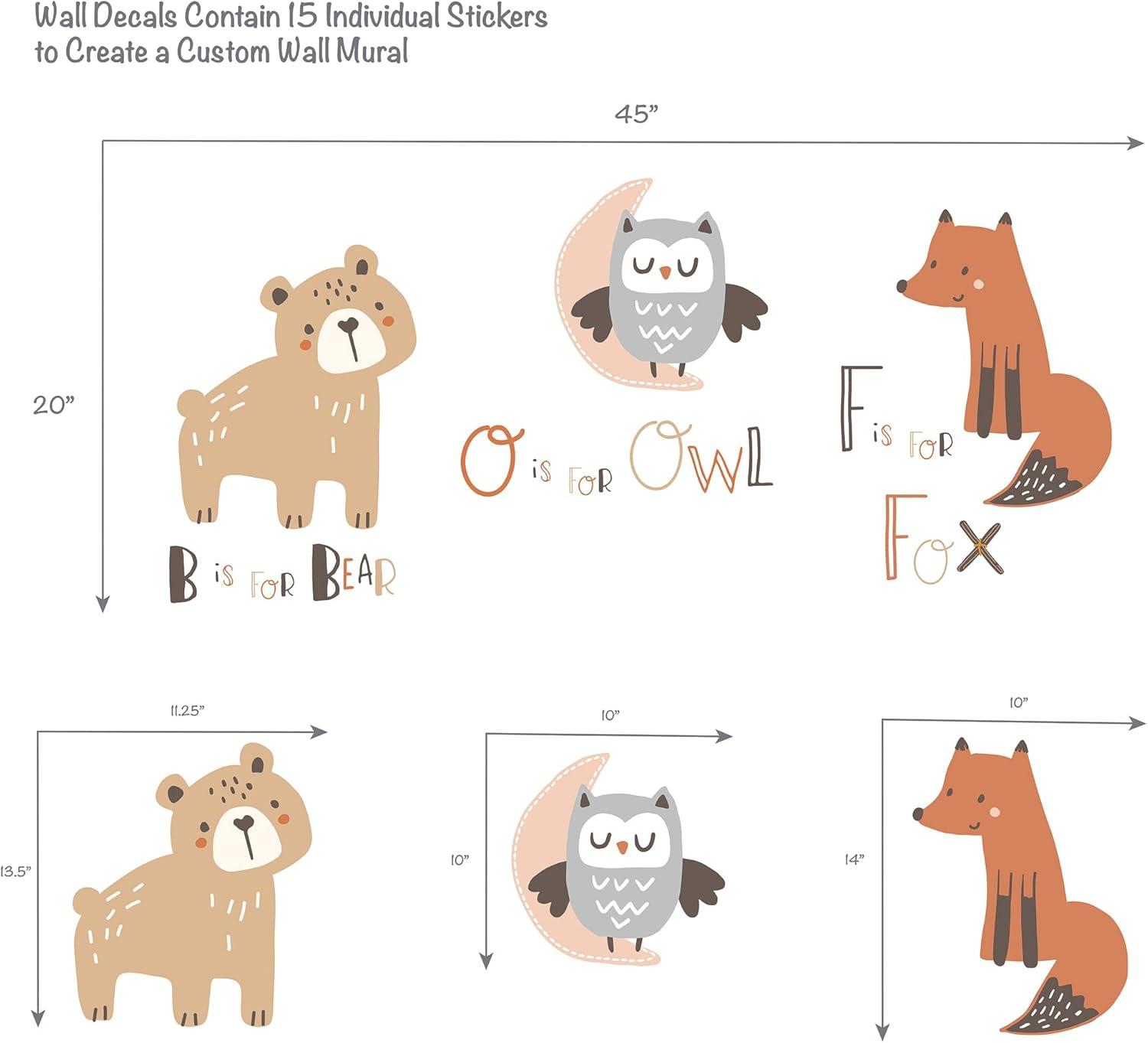 Bedtime Originals Animal Alphabet Beige/Gray Bear/Owl/Fox Woodland Wall Decals