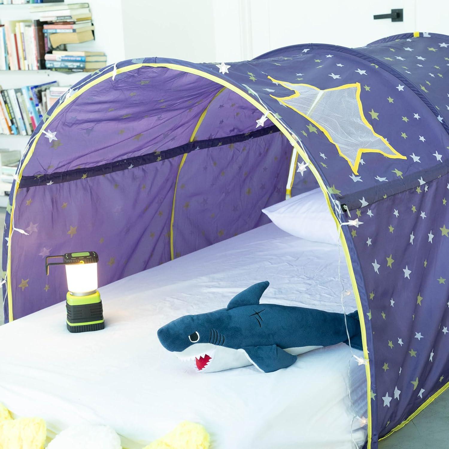 Twin Bed Canopy Kids Play Tent, Starlight Dream Tent for Kids, Twin Bed Playhouse with Glow-in-the-Dark Stars, Pop-Up Portable Privacy Space for Boys & Girls, Indoor Camping, Reading, Play, Purple