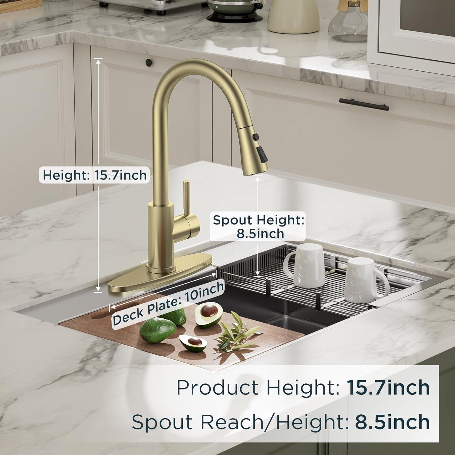 GAGALIFE Single Handle Pull Down Sprayer Kitchen Faucet High Arc Stainless Steel Faucet with 3-Function Sprayer JJL-CL-PT-SDP-G