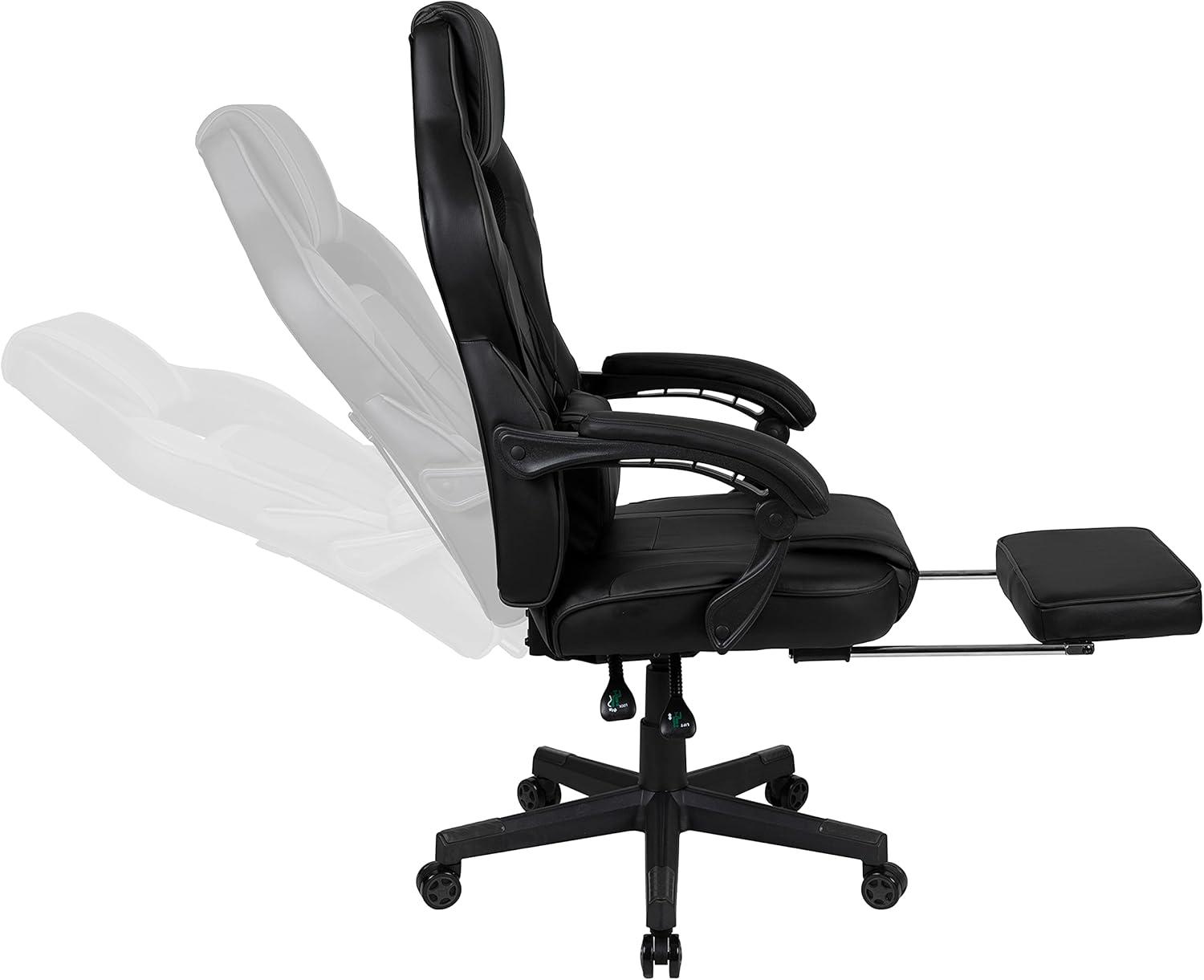 Flash Furniture X40 Gaming Chair Racing Ergonomic Computer Chair with Fully Reclining Back/Arms, Slide-Out Footrest, Massaging Lumbar