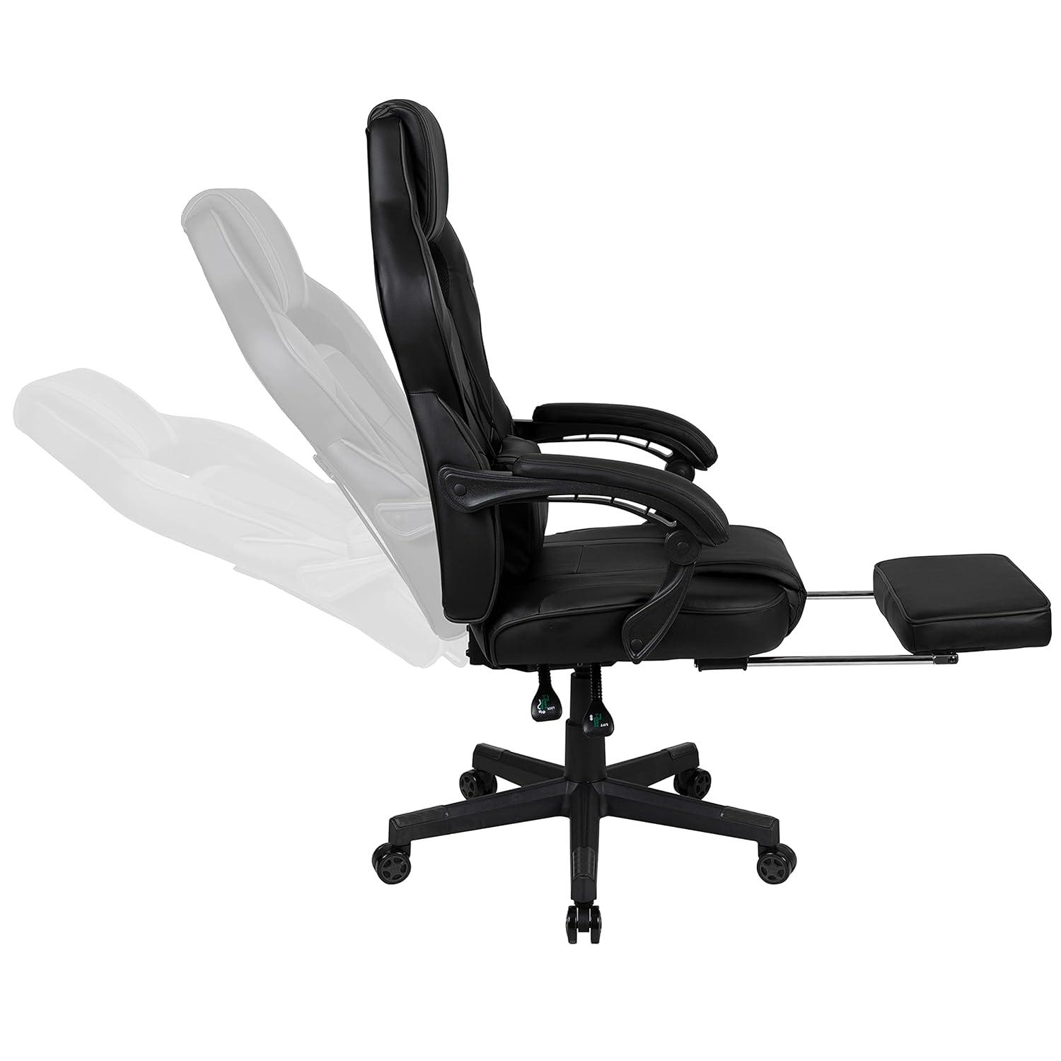 Flash Furniture X40 Gaming Chair Racing Ergonomic Computer Chair with Fully Reclining Back/Arms, Slide-Out Footrest, Massaging Lumbar - Black