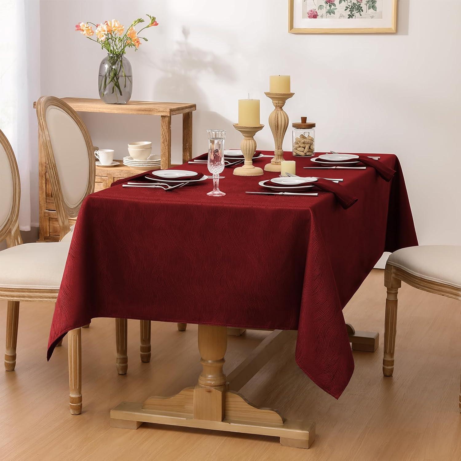 Softalker Linen Textured Rectangle Tablecloth,Waterproof Wipeable Farmhouse Burlap Table Cloth, Stain Resistant Wrinkle Free Table Covers for Kitchen Dining Holiday Party (60 x 84, Red)