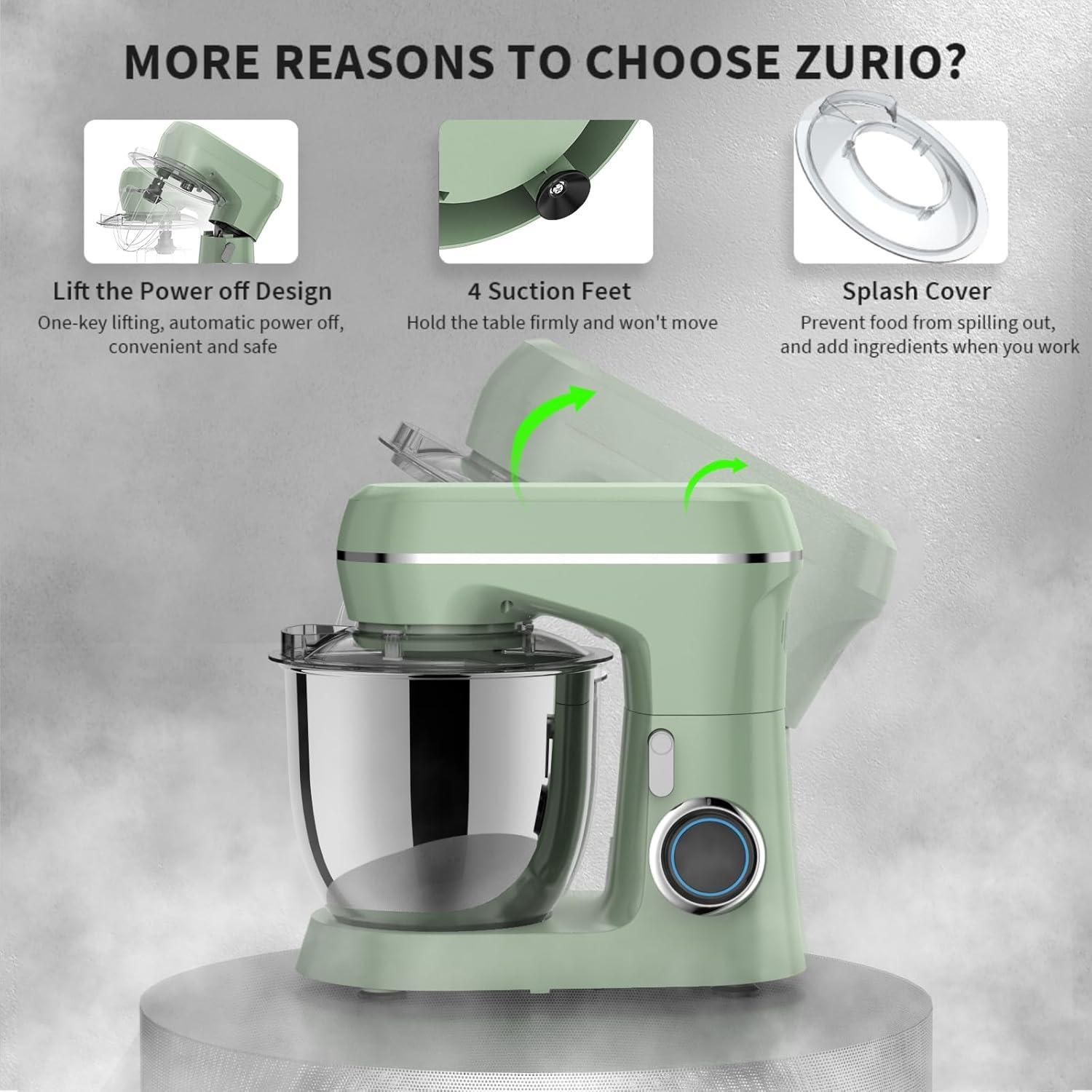 Stand Mixer, Dough Mixer, Cake Mixer, Kitchen Mixer with Bowl SS 5.5 QT, 450W Copper Motor, Standing Mixer with Beater, Dough Hook, SS Egg Whisk (450W Green)