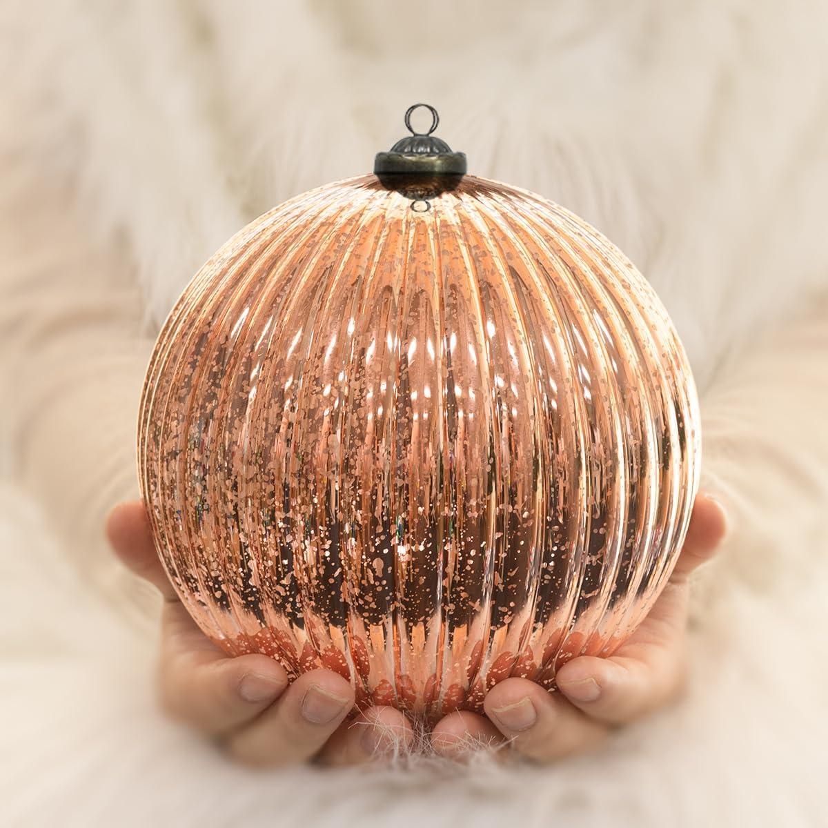 KI Store Rose Gold Christmas Ball Ornaments 6-Inch Set of 4 Extra Large Hanging Tree Ball Ornament Decorations Super Large Shatterproof Vintage Mercury Balls