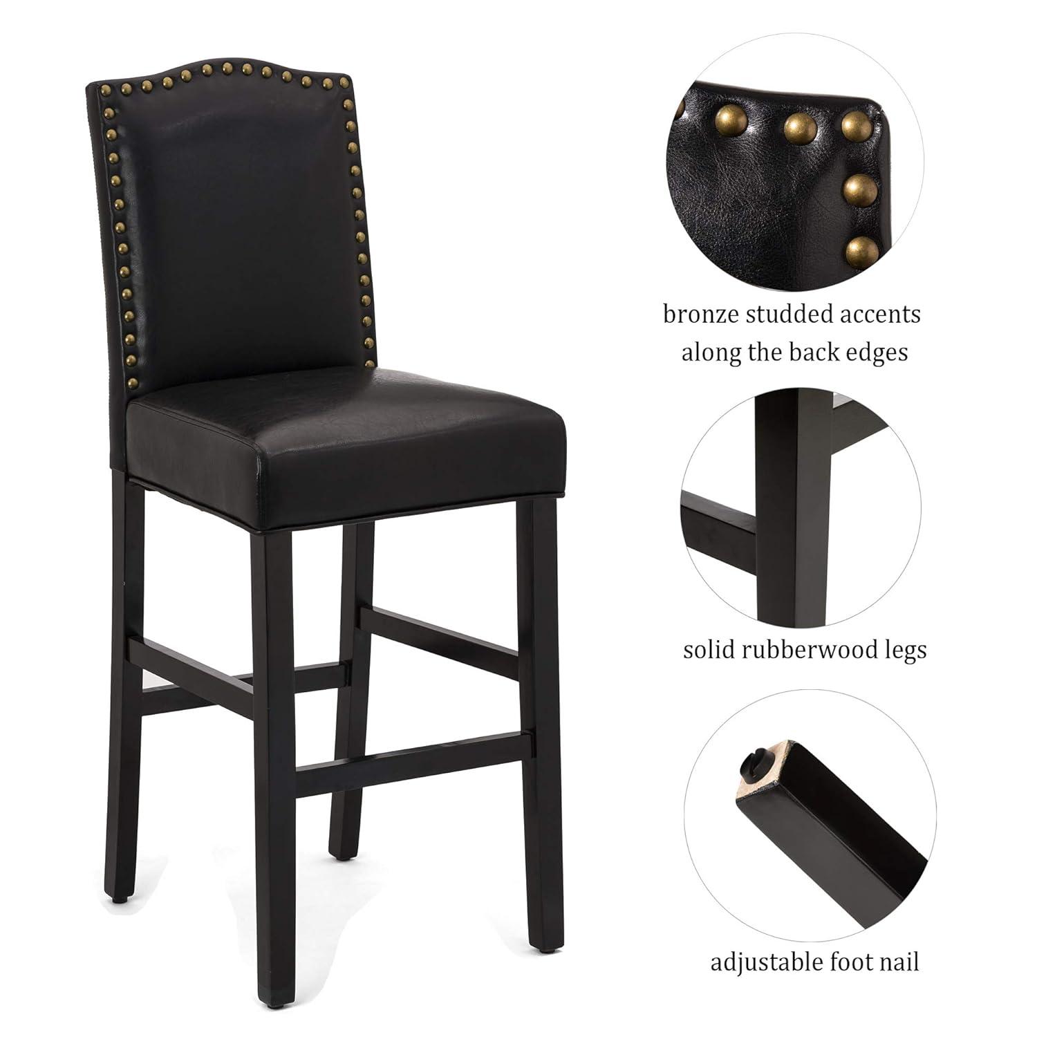 Set of 2 Upholstered PU Barstools with Studded Decor - Glitzhome