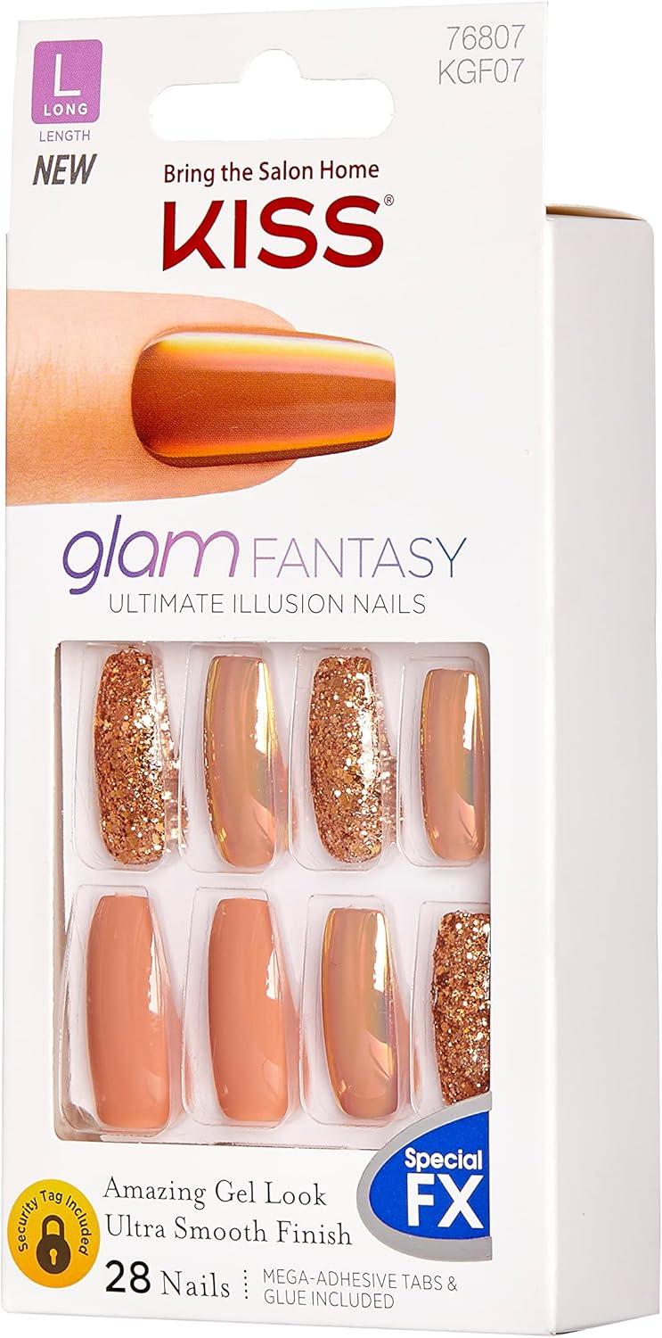 Long Length Copper and Glitter Gel Fake Nails Kit