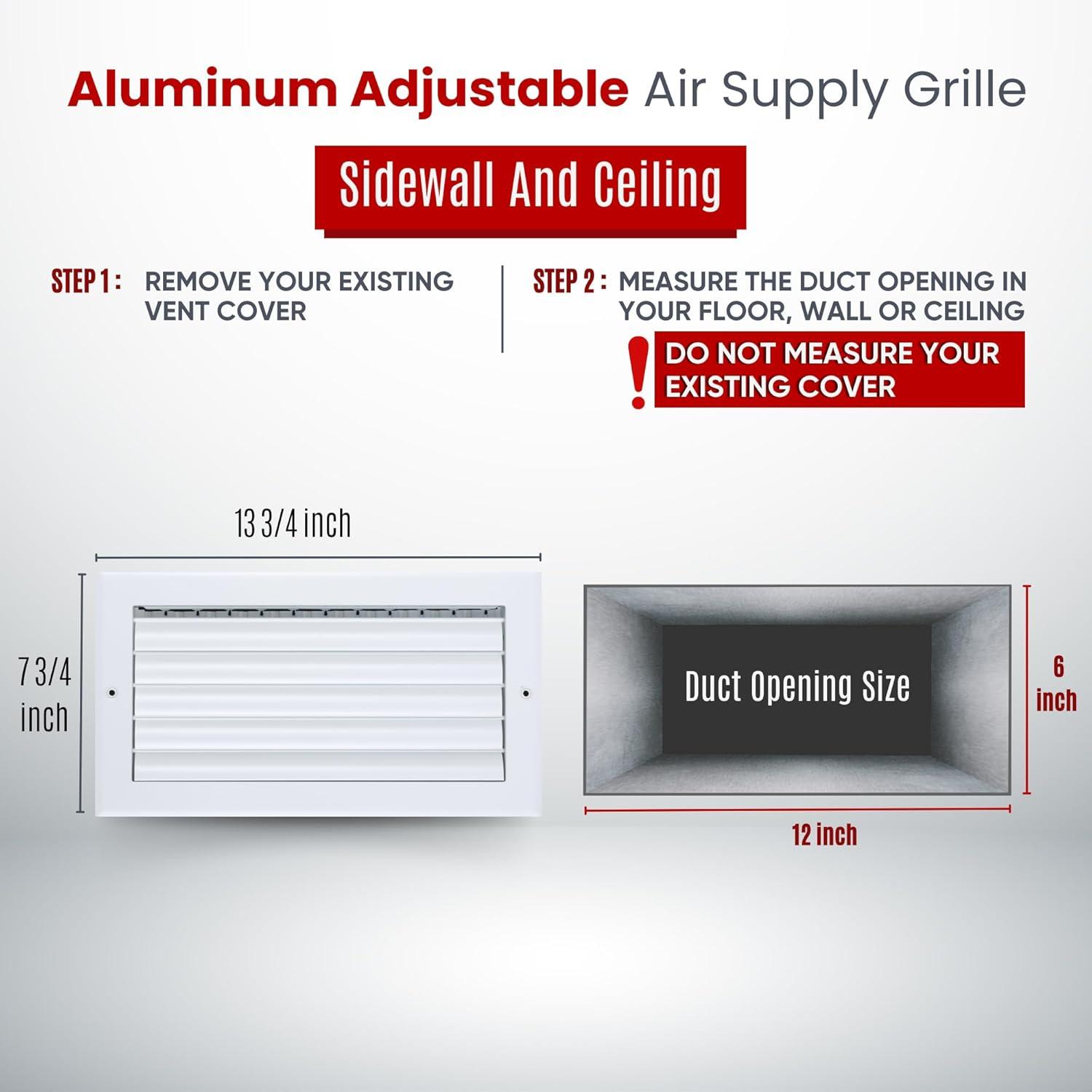 Fits 14x4 Duct Opening Aluminum 1-WAY Adjustable Air Supply Grille by Handua | Curved Blade Register Vent Cover for Sidewall & Ceiling | White | Outer Size: 15.75" X 5.75"
