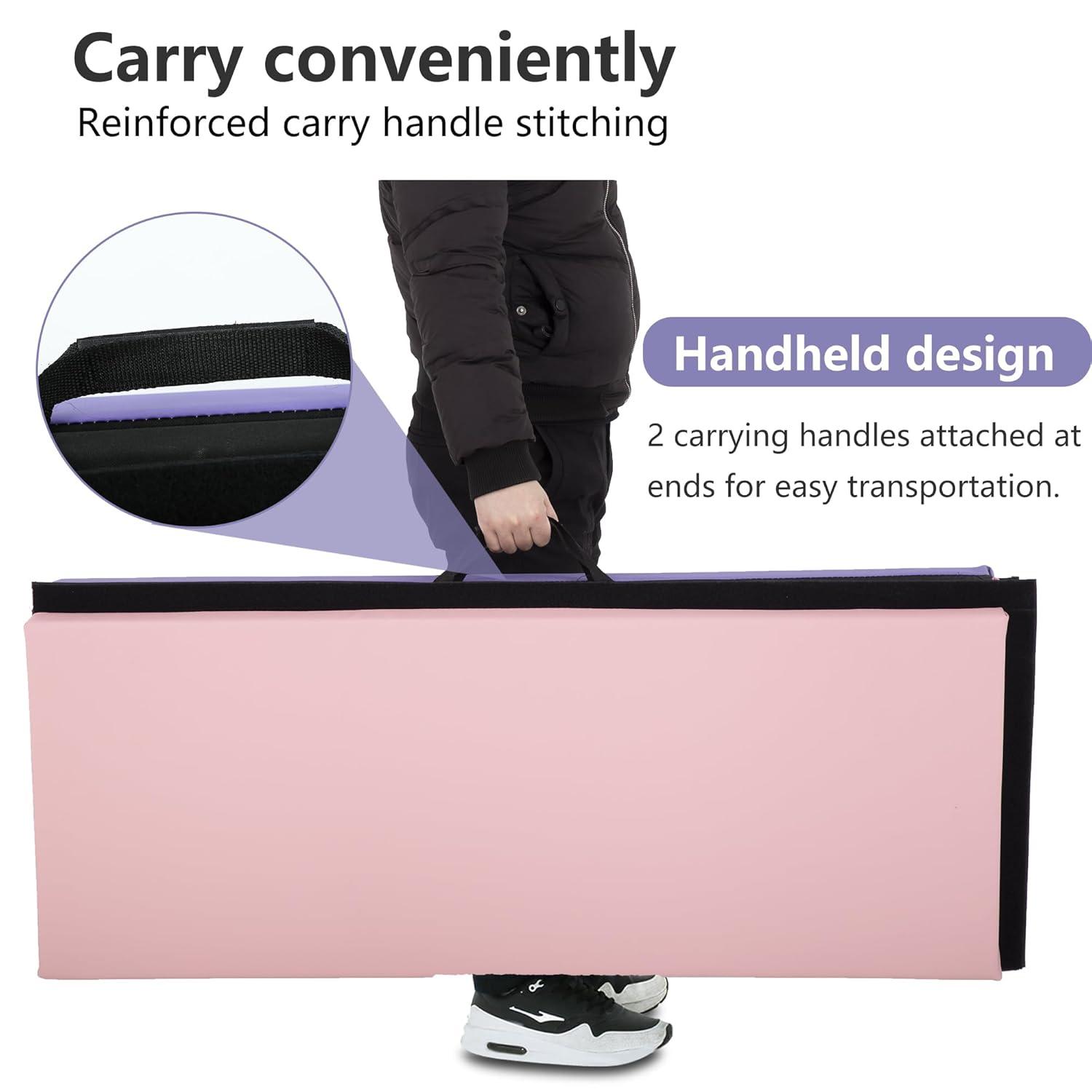 PayLessHere Gymnastics Mat - Folding Gymnastic Mat for Tumbling, Stretching, Yoga & Arts - Thick PU Leather - Indoor/Outdoor