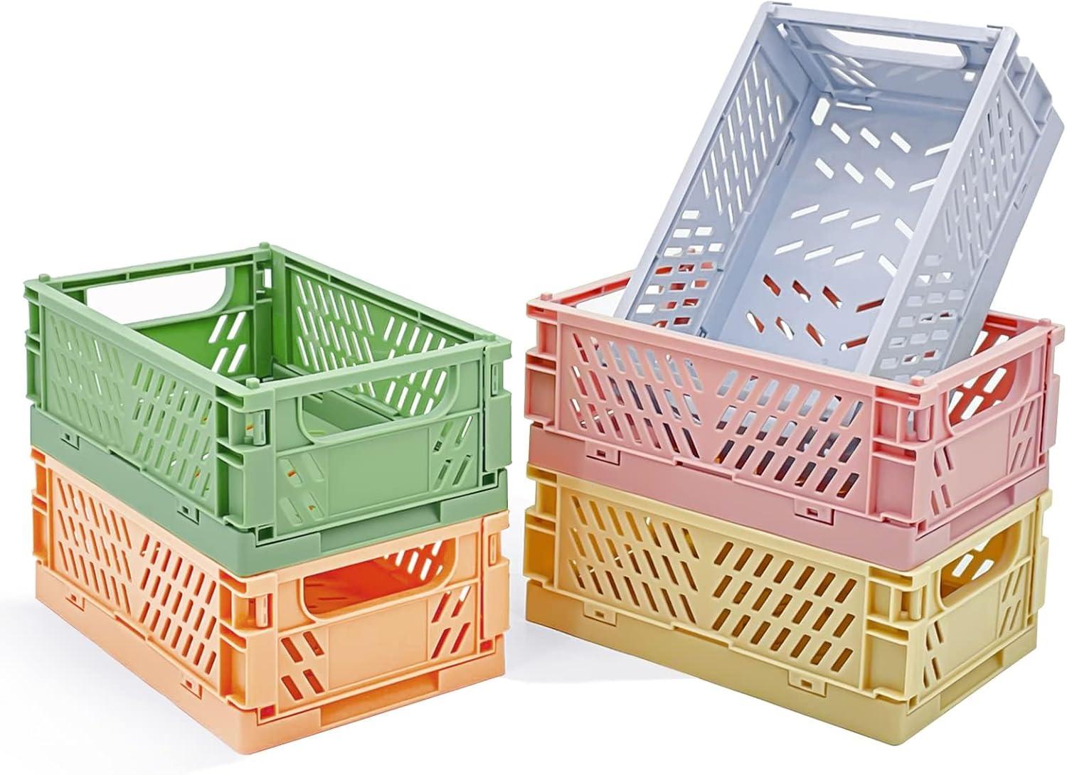 Pastel Mini Plastic Collapsible Storage Crates, 5-Pack